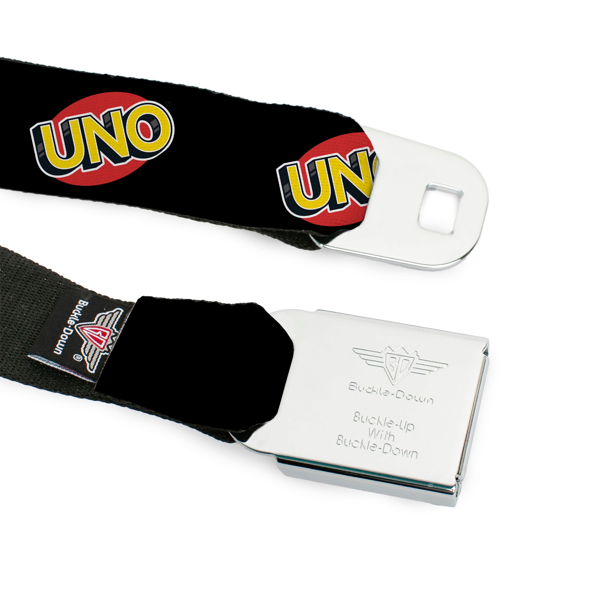 UNO Game Logo Full Color Black/Red/Yellow Seatbelt Belt - UNO Game Logo Black/Red/Yellow Webbing Seatbelt Belts UNO