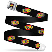 UNO Game Logo Full Color Black/Red/Yellow Seatbelt Belt - UNO Game Logo Black/Red/Yellow Webbing Seatbelt Belts UNO