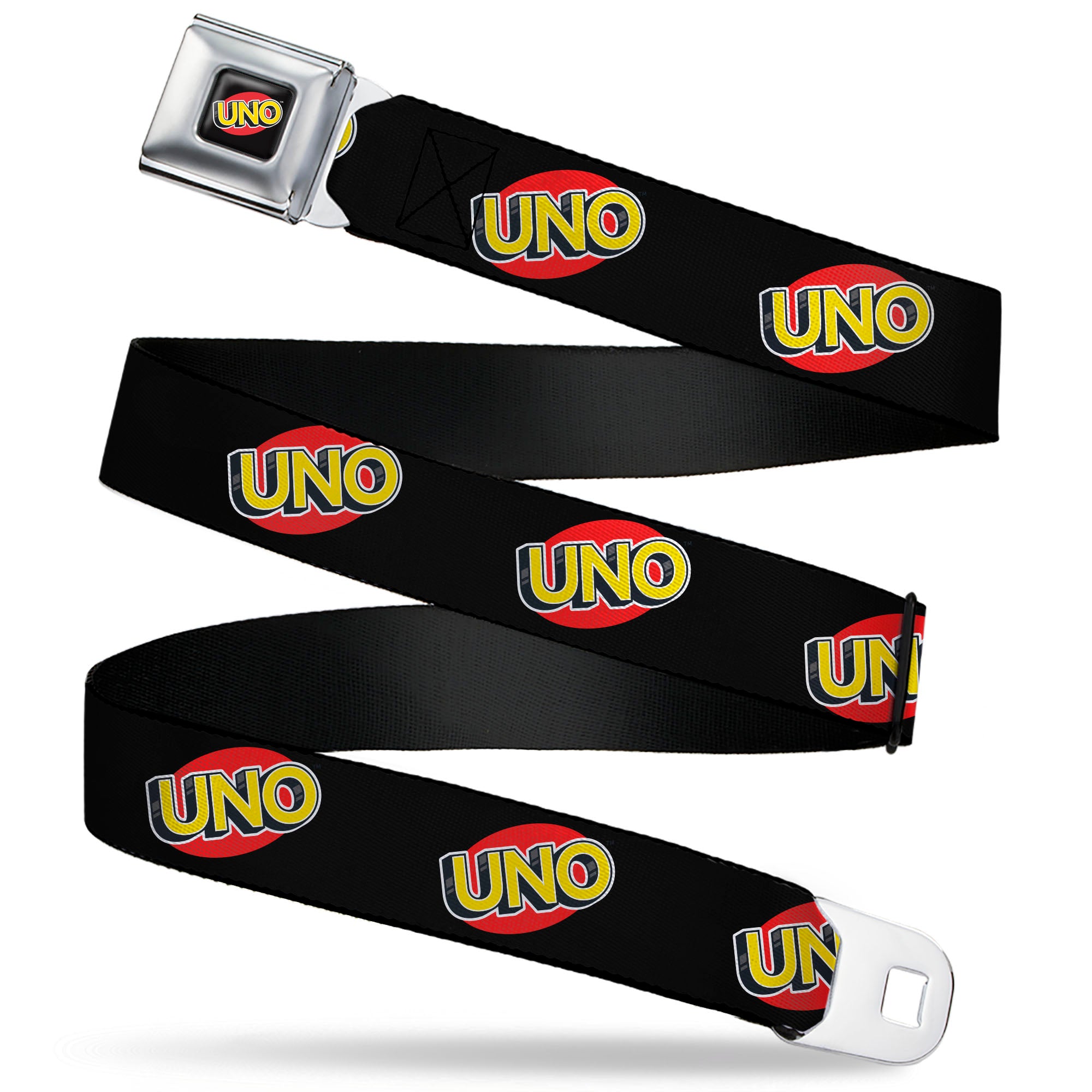 UNO Game Logo Full Color Black/Red/Yellow Seatbelt Belt - UNO Game Logo Black/Red/Yellow Webbing Seatbelt Belts UNO