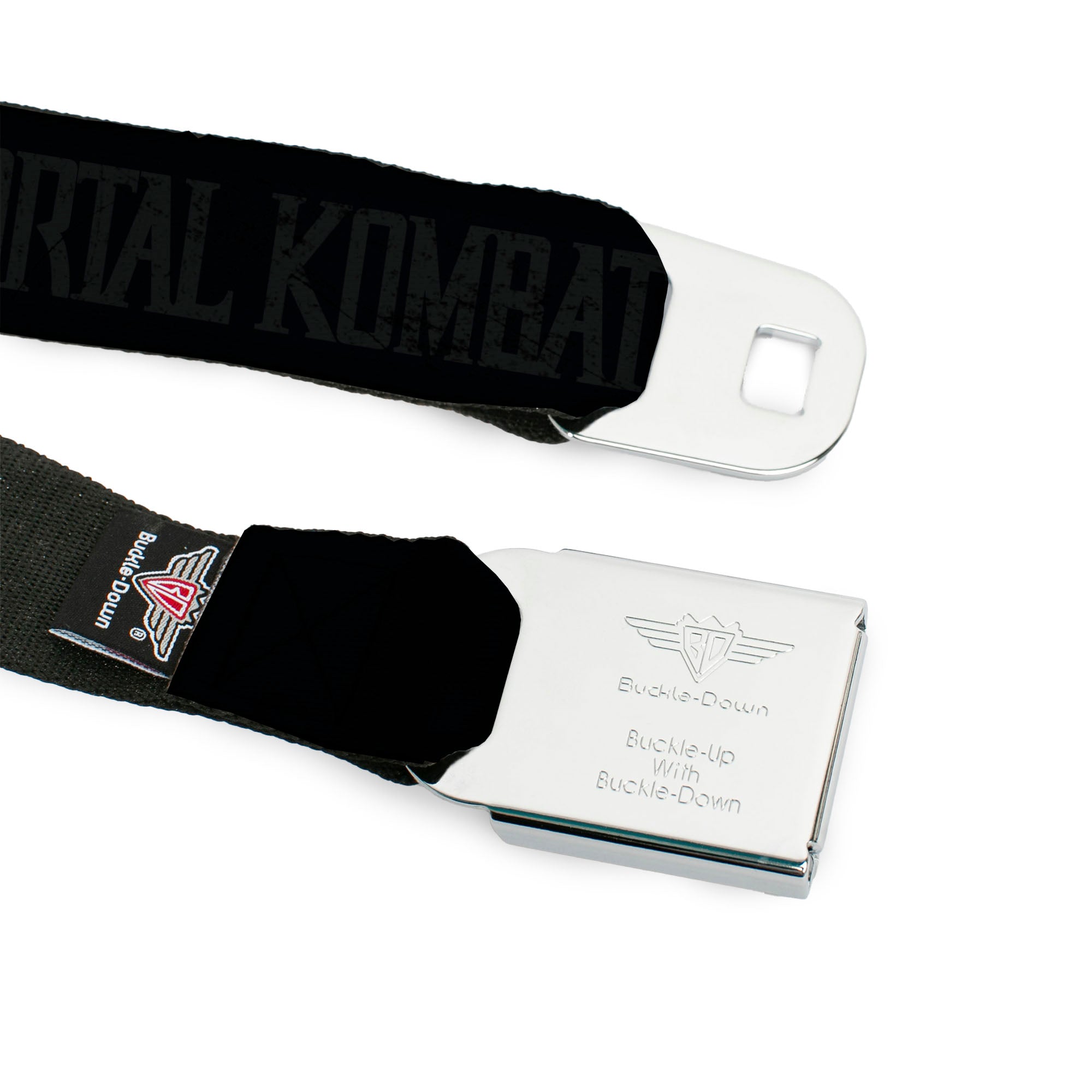 MORTAL KOMBAT KLASSIC Title Logo Full Color Black/Red Seatbelt Belt - Mortal Kombat Klassic HIGH PUNCH Moves Black/Gray/Reds Webbing Seatbelt Belts Mortal Kombat