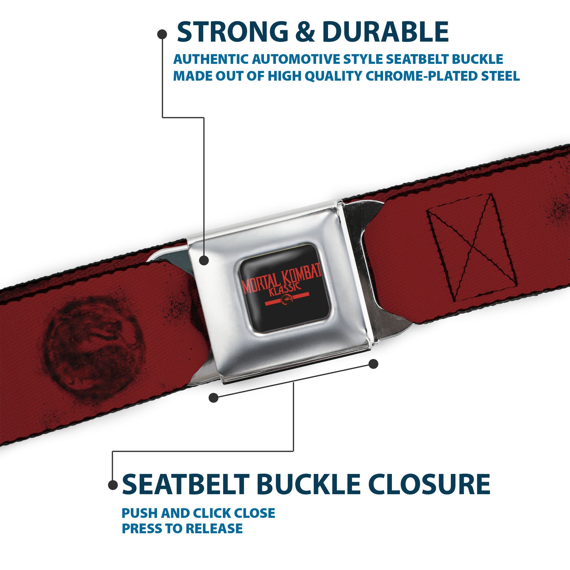 MORTAL KOMBAT KLASSIC Title Logo Full Color Black/Red Seatbelt Belt - MORTAL KOMBAT and Dragon Logo Red/Black Webbing Seatbelt Belts Mortal Kombat