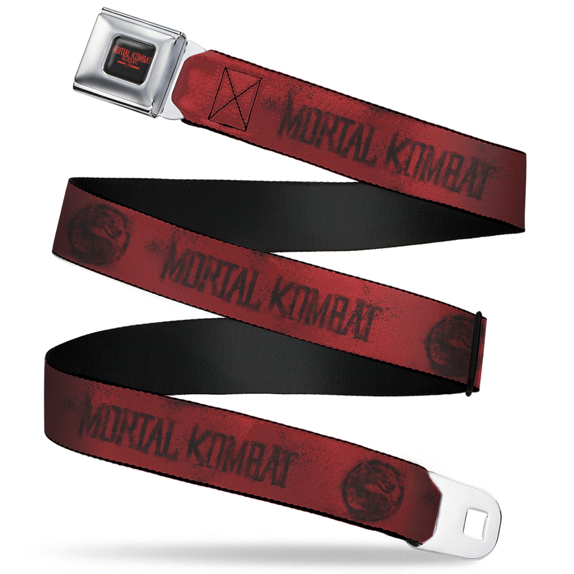 MORTAL KOMBAT KLASSIC Title Logo Full Color Black/Red Seatbelt Belt - MORTAL KOMBAT and Dragon Logo Red/Black Webbing Seatbelt Belts Mortal Kombat