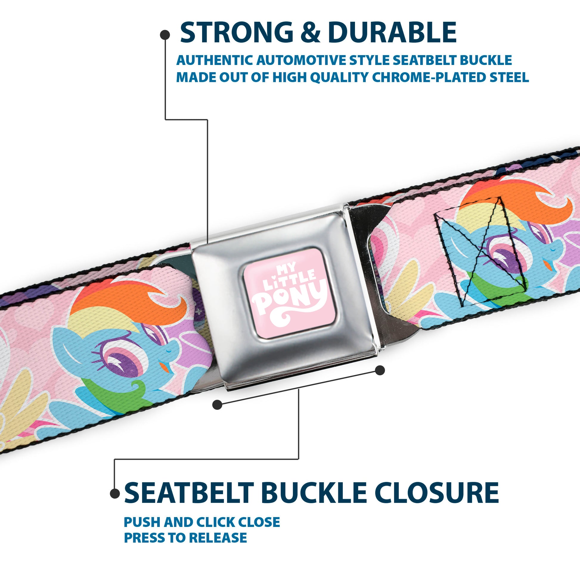 MY LITTLE PONY Title Logo Full Color Pink/White Seatbelt Belt - My Litlle Pony Five Pony Poses Pink Webbing Seatbelt Belts My Little Pony