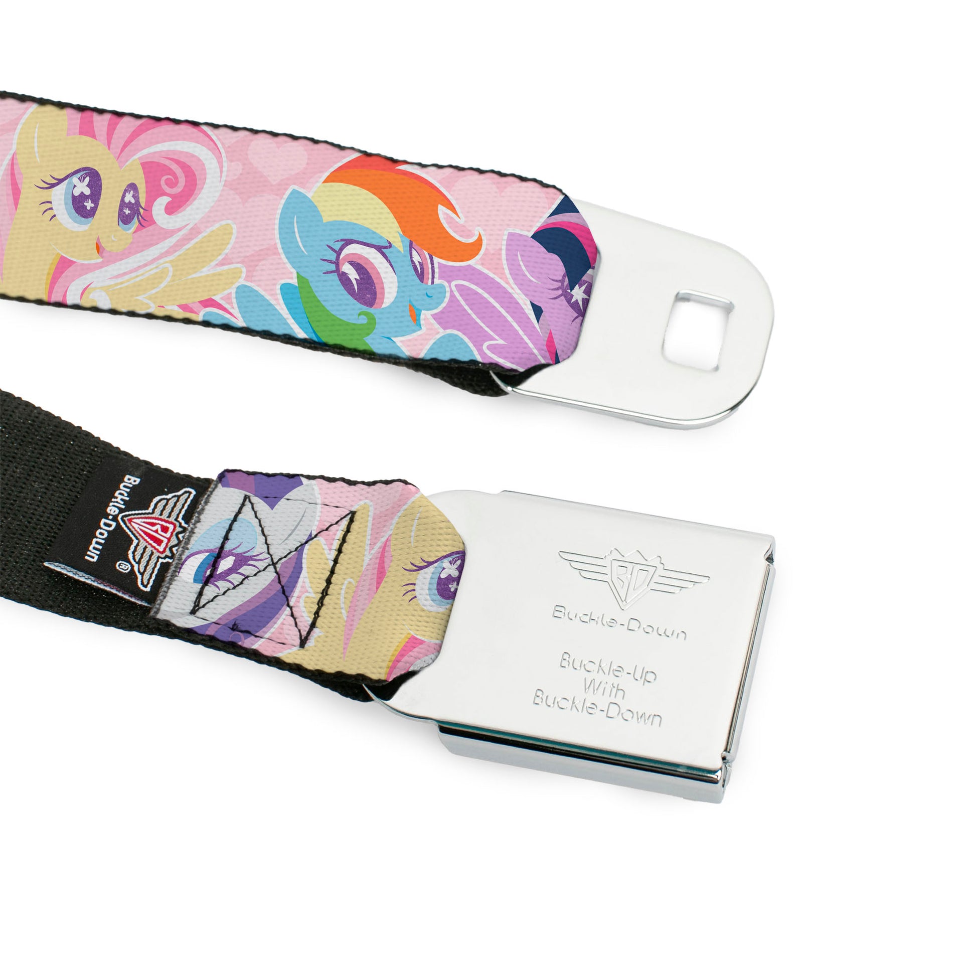 MY LITTLE PONY Title Logo Full Color Pink/White Seatbelt Belt - My Litlle Pony Five Pony Poses Pink Webbing Seatbelt Belts My Little Pony