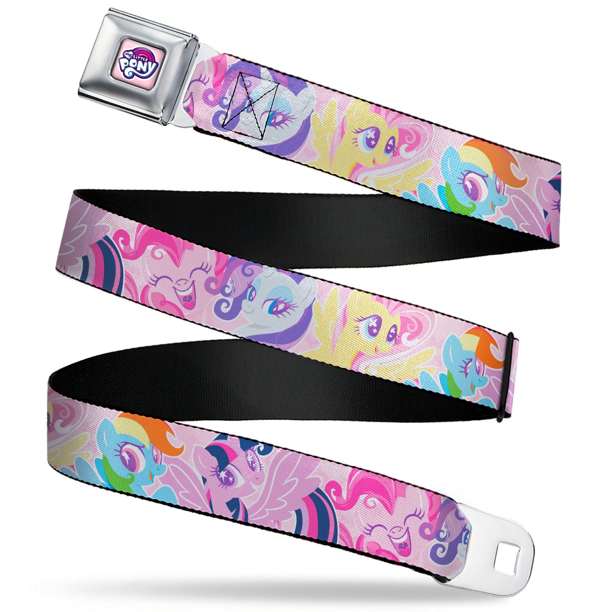 MY LITTLE PONY Title Logo Full Color Pink/White Seatbelt Belt - My Litlle Pony Five Pony Poses Pink Webbing Seatbelt Belts My Little Pony