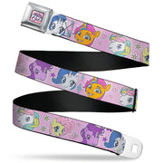 MY LITTLE PONY Title Logo Full Color Pinks/Purples/White Seatbelt Belt - My Little Pony Generations Five Pony Faces and Cutie Marks Pink Webbing Seatbelt Belts My Little Pony