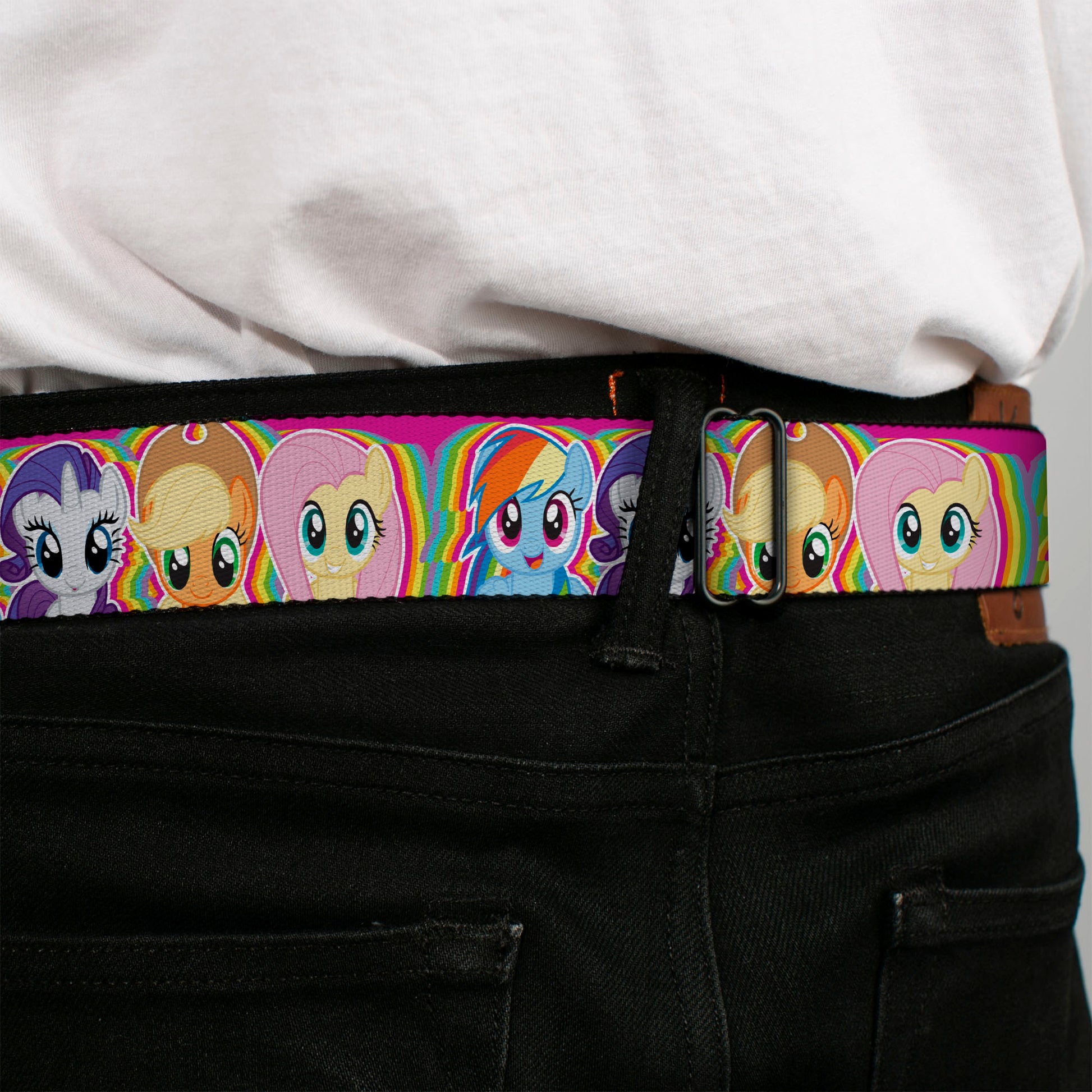 MY LITTLE PONY Title Logo Full Color Pink/Purple/White Seatbelt Belt - My Little Pony Four Pony Close-Up Faces Pink/Multi Color Webbing Seatbelt Belts My Little Pony