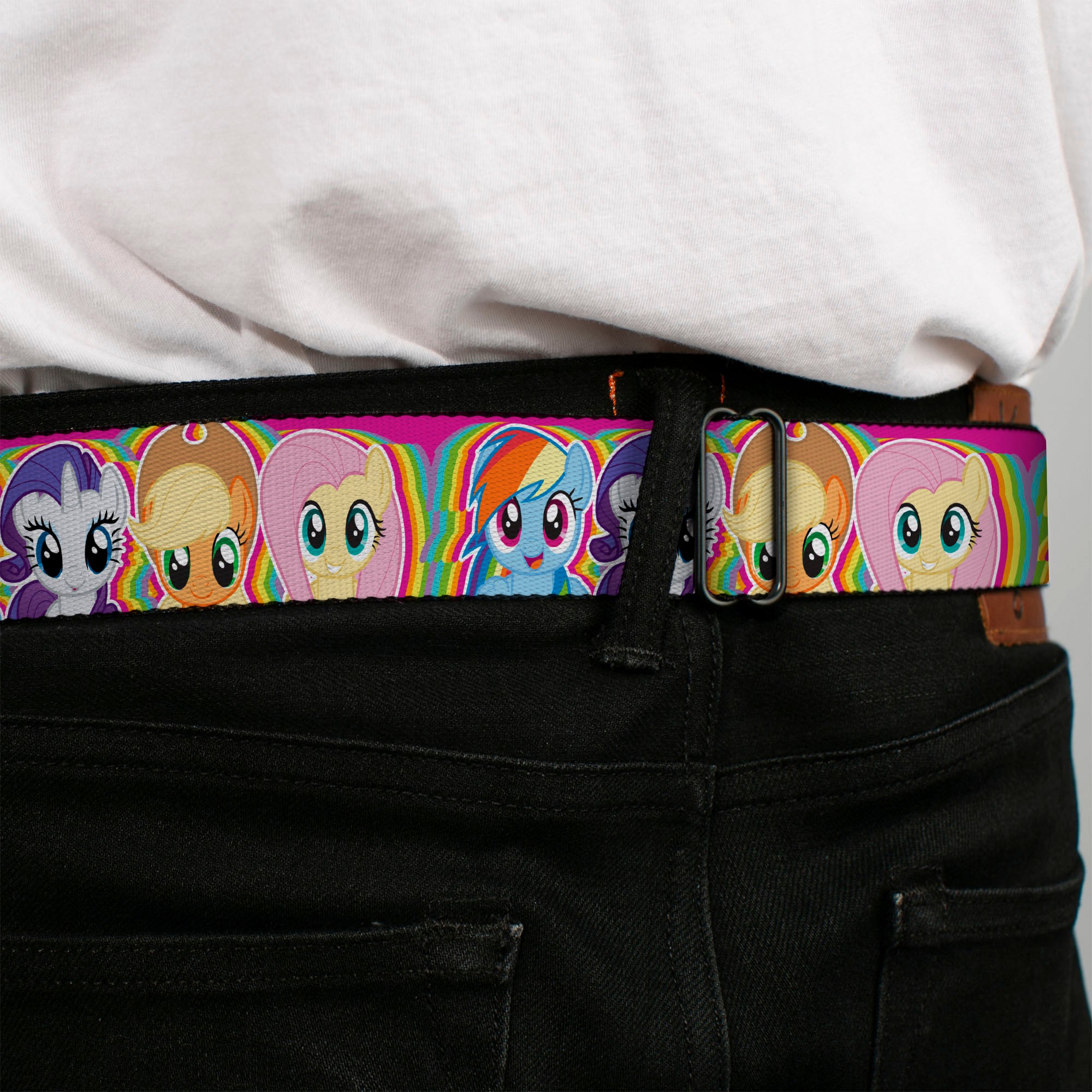 MY LITTLE PONY Title Logo Full Color Pink/Purple/White Seatbelt Belt - My Little Pony Four Pony Close-Up Faces Pink/Multi Color Webbing Seatbelt Belts My Little Pony