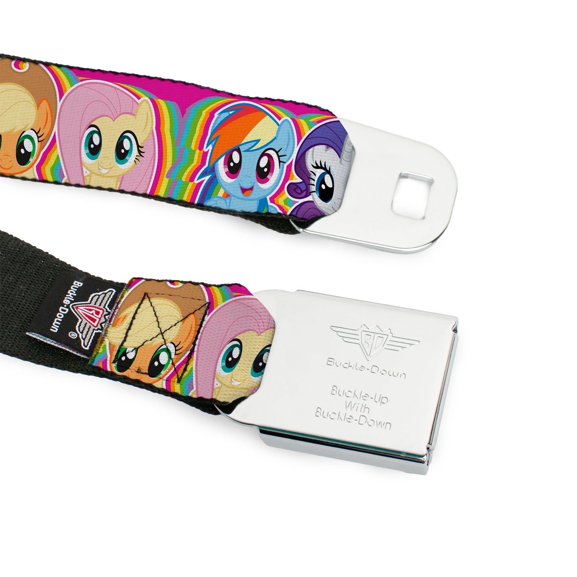 MY LITTLE PONY Title Logo Full Color Pink/Purple/White Seatbelt Belt - My Little Pony Four Pony Close-Up Faces Pink/Multi Color Webbing Seatbelt Belts My Little Pony