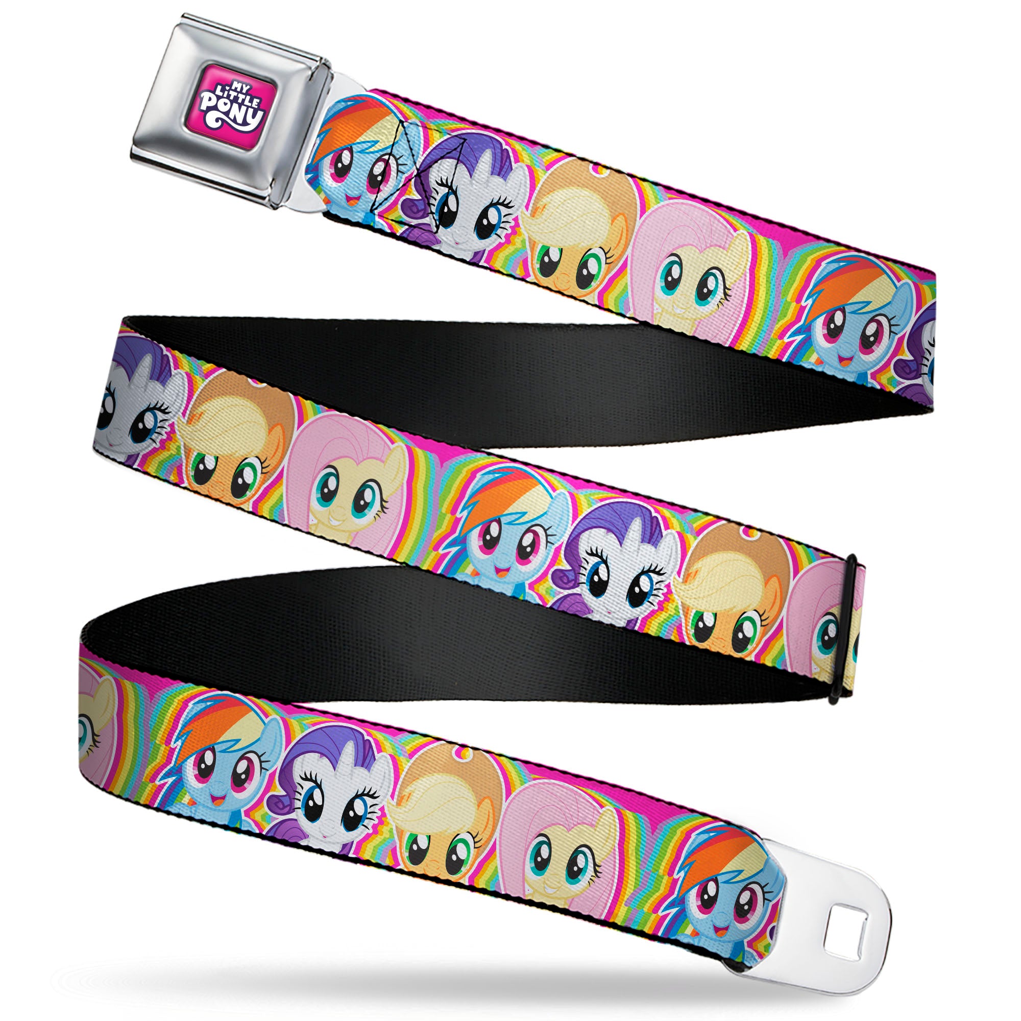MY LITTLE PONY Title Logo Full Color Pink/Purple/White Seatbelt Belt - My Little Pony Four Pony Close-Up Faces Pink/Multi Color Webbing Seatbelt Belts My Little Pony