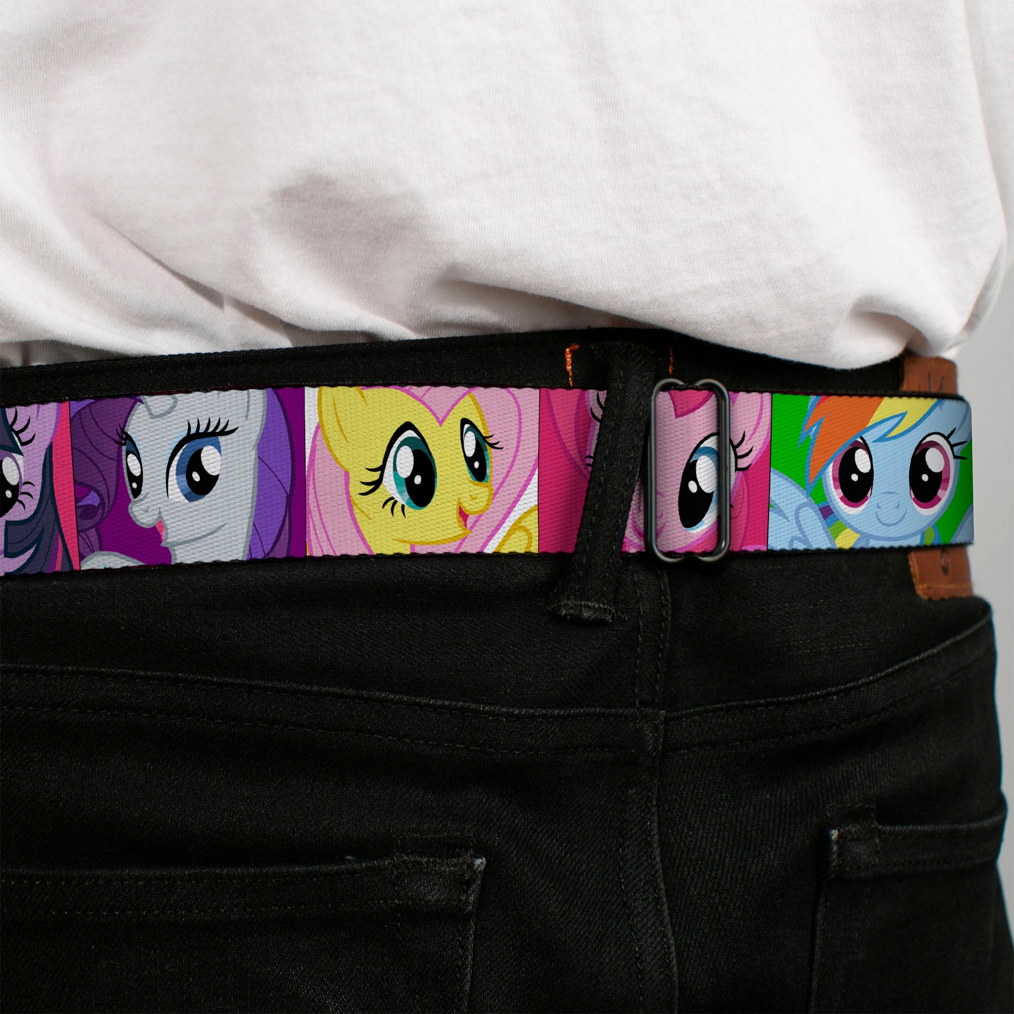 MY LITTLE PONY Title Logo Full Color Black/Purple/White Seatbelt Belt - My Little Pony Mane Six Close-Up Face Blocks Multi Color Webbing Seatbelt Belts My Little Pony