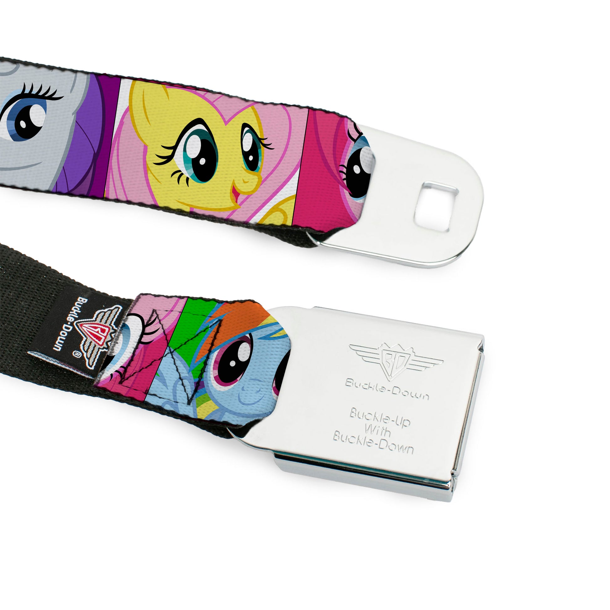 MY LITTLE PONY Title Logo Full Color Black/Purple/White Seatbelt Belt - My Little Pony Mane Six Close-Up Face Blocks Multi Color Webbing Seatbelt Belts My Little Pony