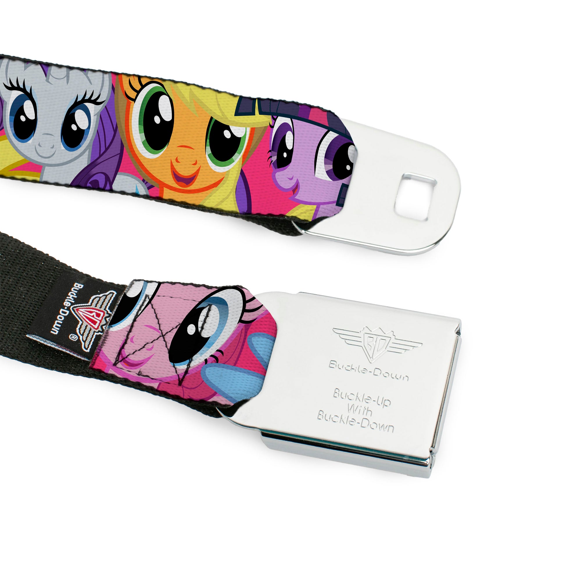MY LITTLE PONY Title Logo Full Color Black/Purple/White Seatbelt Belt - My Little Pony Mane Six Eye Expressions Close-Up Multi Color Webbing Seatbelt Belts My Little Pony
