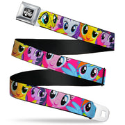 MY LITTLE PONY Title Logo Full Color Black/Purple/White Seatbelt Belt - My Little Pony Mane Six Eye Expressions Close-Up Multi Color Webbing Seatbelt Belts My Little Pony