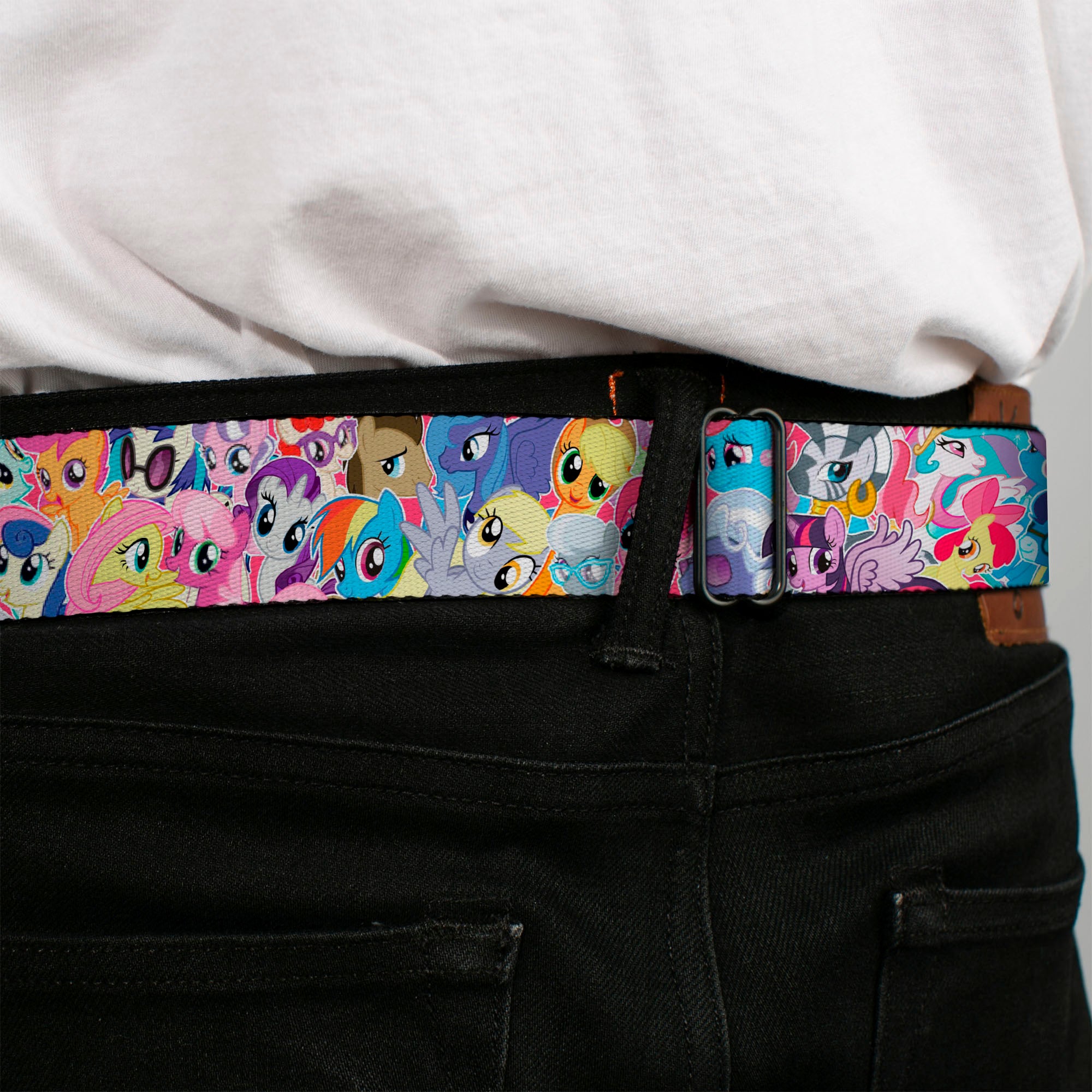 MY LITTLE PONY Title Logo Full Color Black/Purple/White Seatbelt Belt - My Little Pony Ponies Expressions Stacked Webbing Seatbelt Belts Hasbro