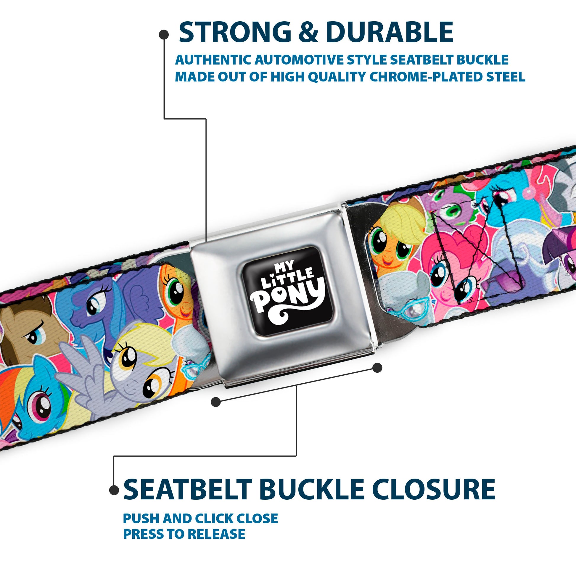 MY LITTLE PONY Title Logo Full Color Black/Purple/White Seatbelt Belt - My Little Pony Ponies Expressions Stacked Webbing Seatbelt Belts Hasbro