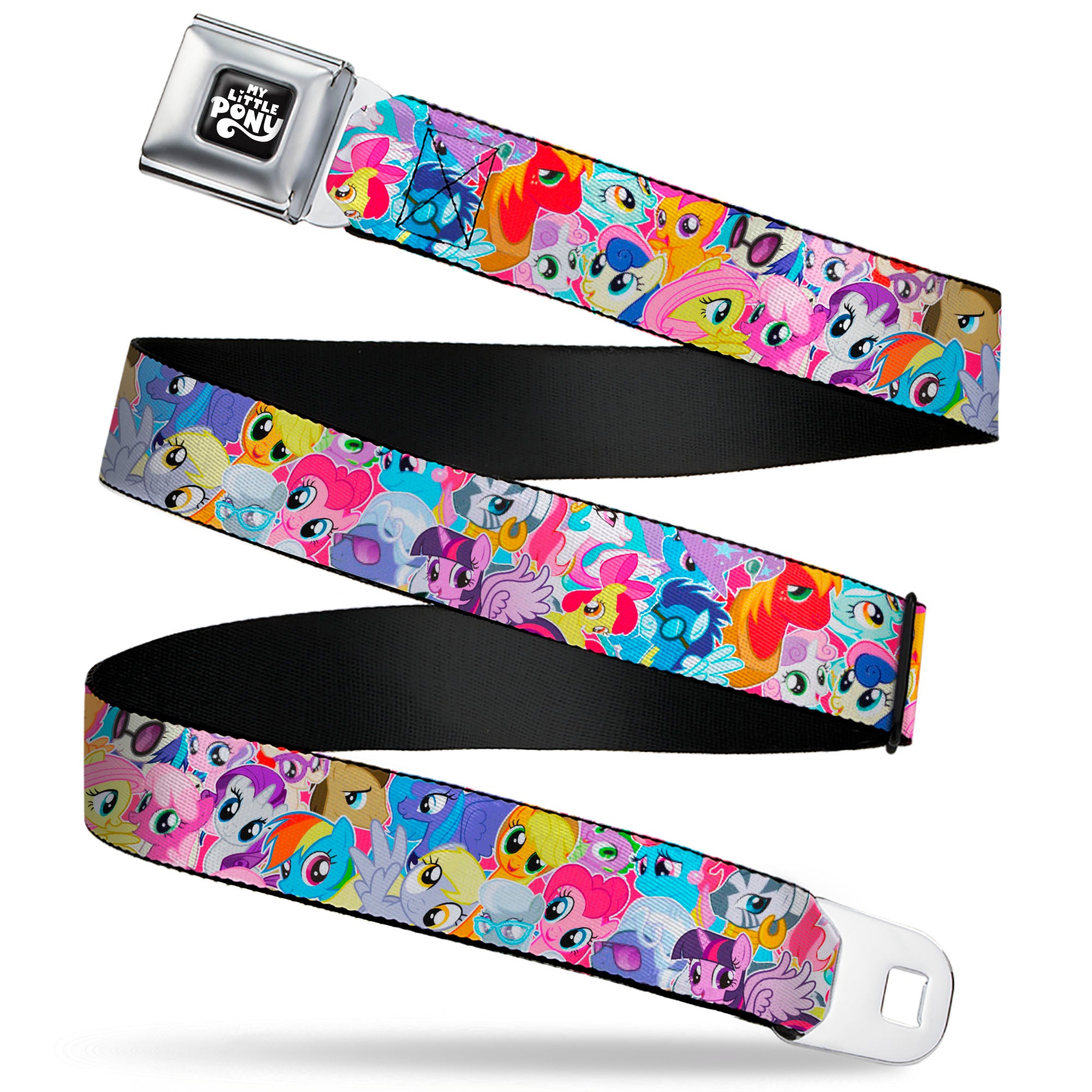 MY LITTLE PONY Title Logo Full Color Black/Purple/White Seatbelt Belt - My Little Pony Ponies Expressions Stacked Webbing Seatbelt Belts Hasbro