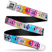 MY LITTLE PONY Title Logo Full Color Black/Purple/White Seatbelt Belt - My Little Pony Mane Six Cutie Mark Expression Blocks Multi Color Webbing Seatbelt Belts My Little Pony