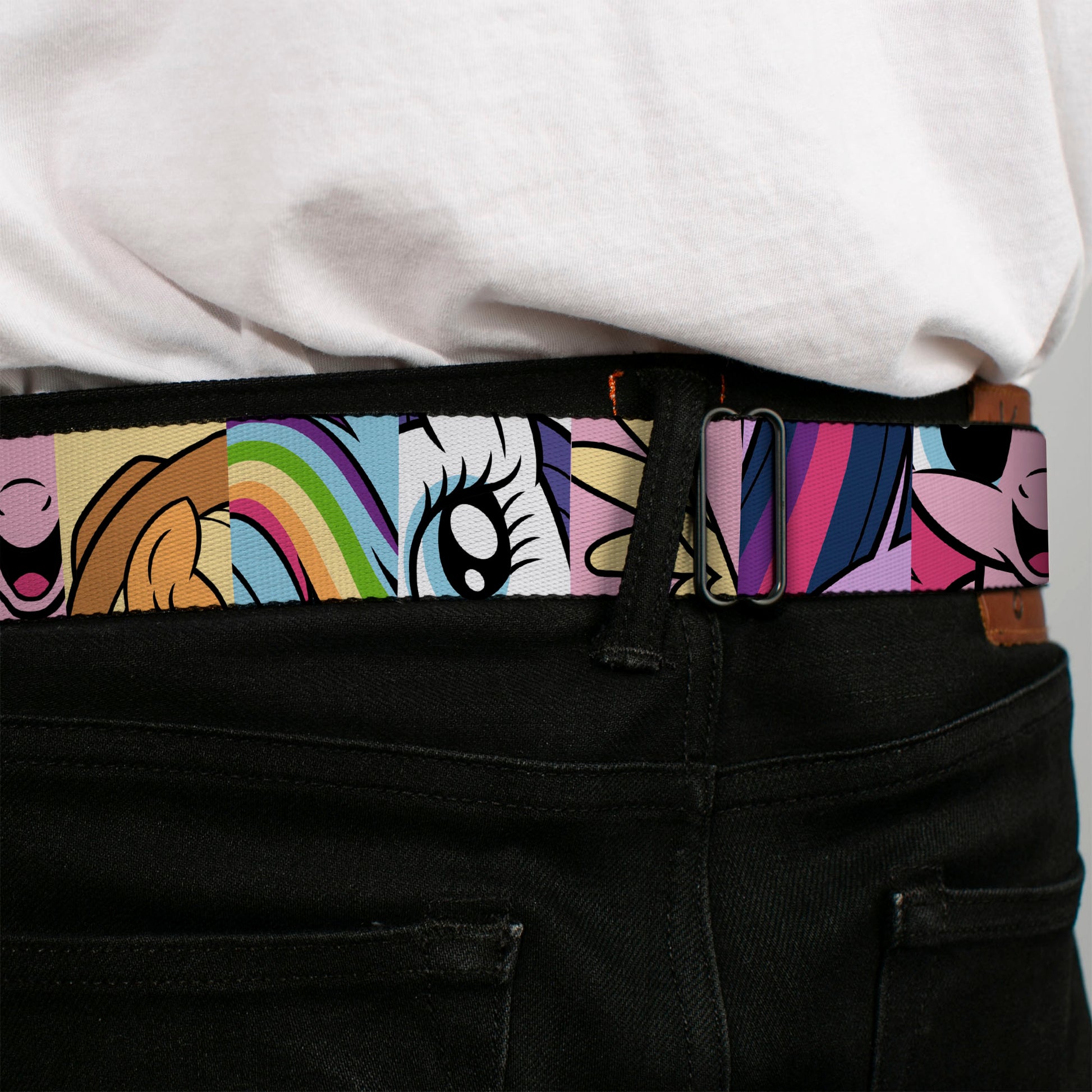MY LITTLE PONY Title Logo Full Color Black/Purple/White Seatbelt Belt - My Little Pony Mane Six Character Close-Up Blocks Multi Color Webbing Seatbelt Belts My Little Pony