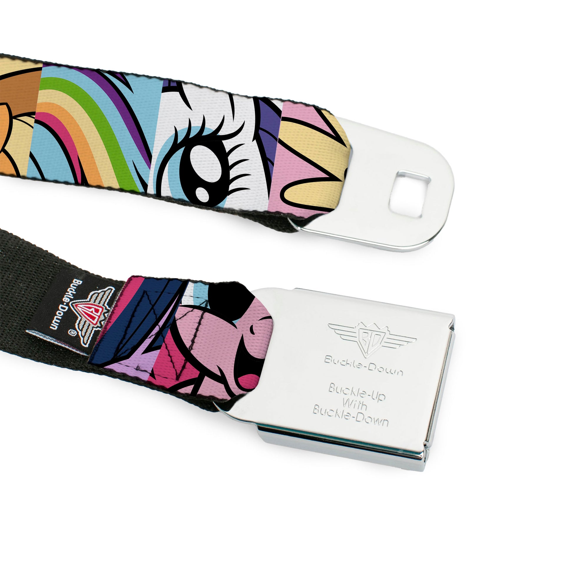 MY LITTLE PONY Title Logo Full Color Black/Purple/White Seatbelt Belt - My Little Pony Mane Six Character Close-Up Blocks Multi Color Webbing Seatbelt Belts My Little Pony