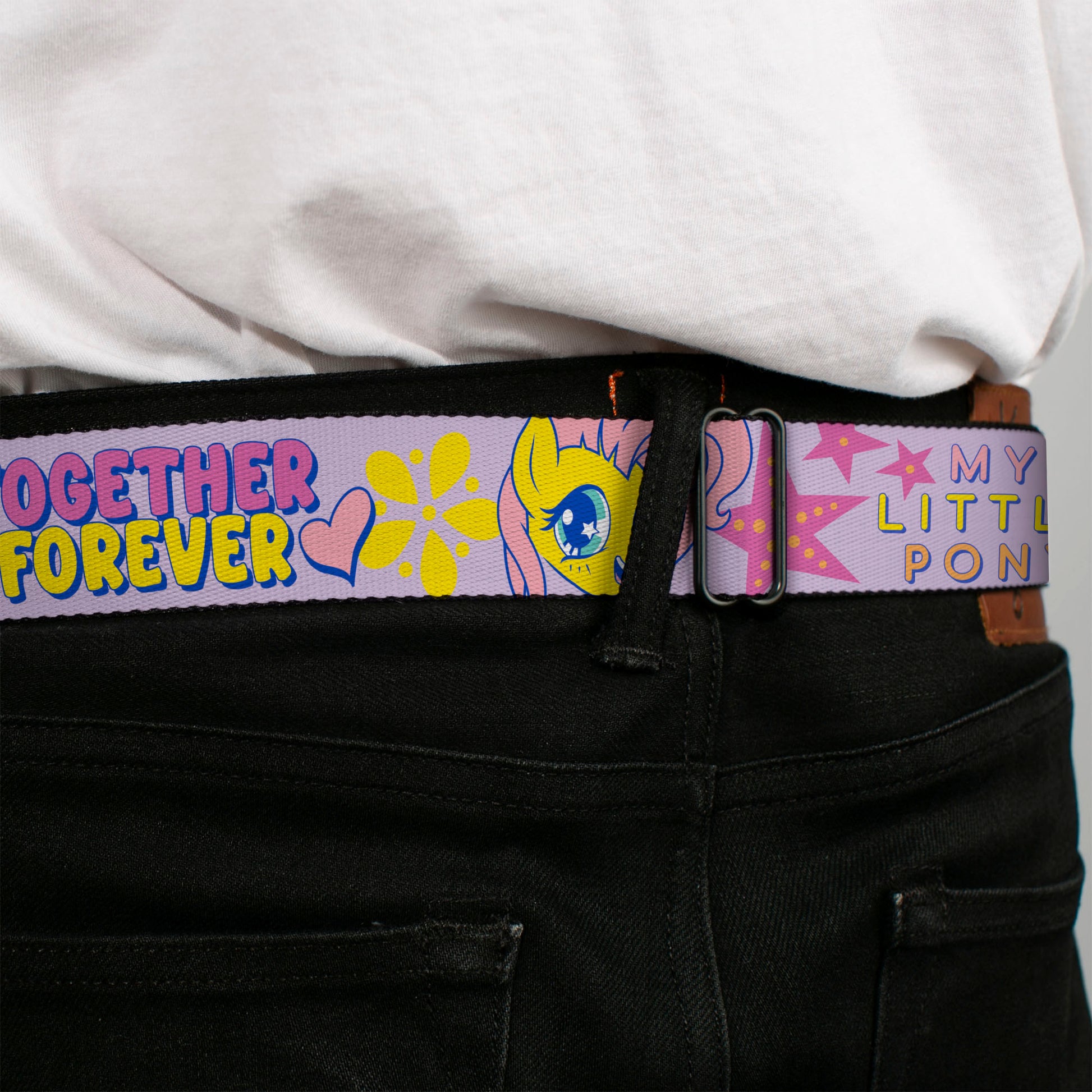 MY LITTLE PONY Title Logo Full Color Black/Purple/White Seatbelt Belt - MY LITTLE PONY Three Ponies TOGETHER FOREVER Multi Color Webbing Seatbelt Belts My Little Pony