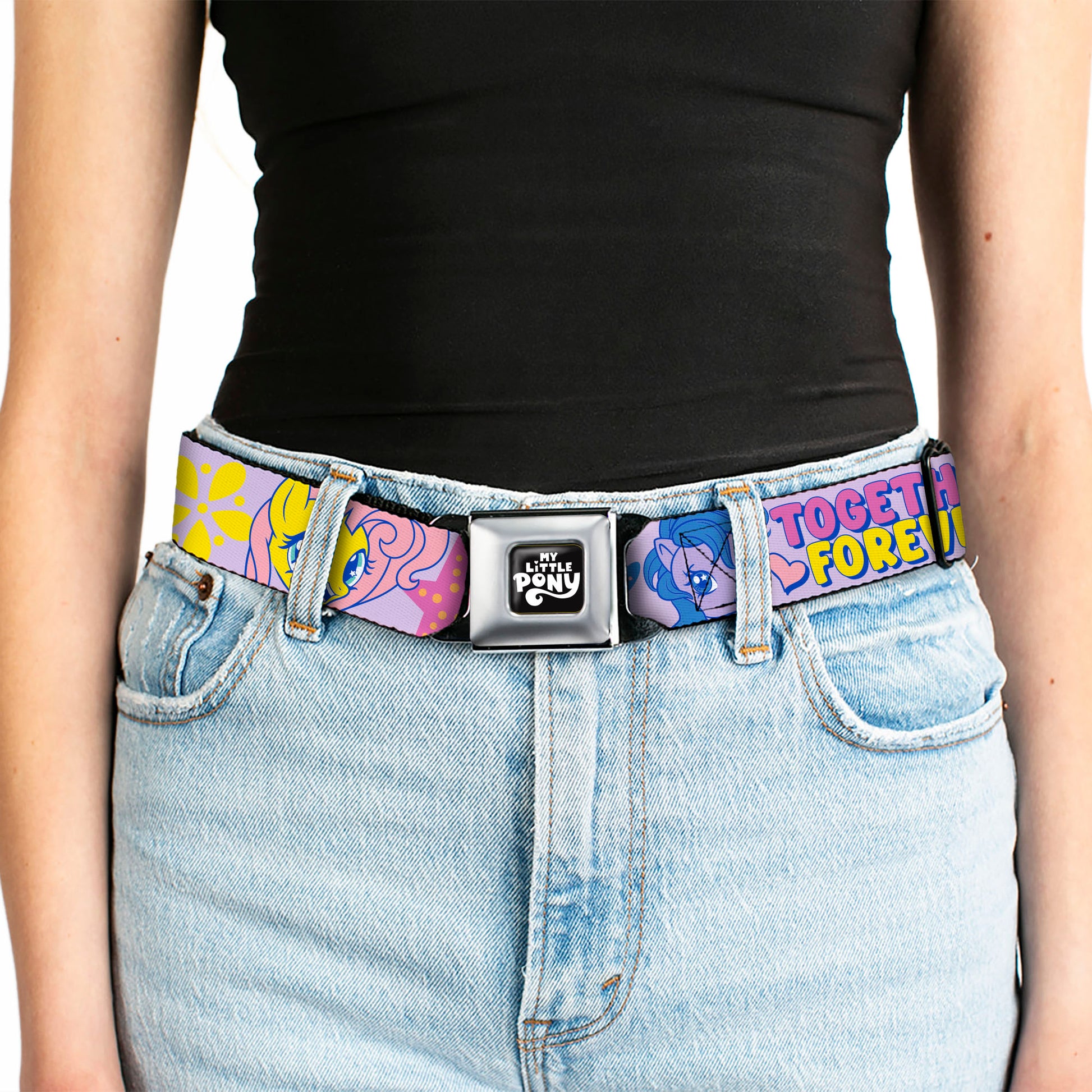 MY LITTLE PONY Title Logo Full Color Black/Purple/White Seatbelt Belt - MY LITTLE PONY Three Ponies TOGETHER FOREVER Multi Color Webbing Seatbelt Belts My Little Pony