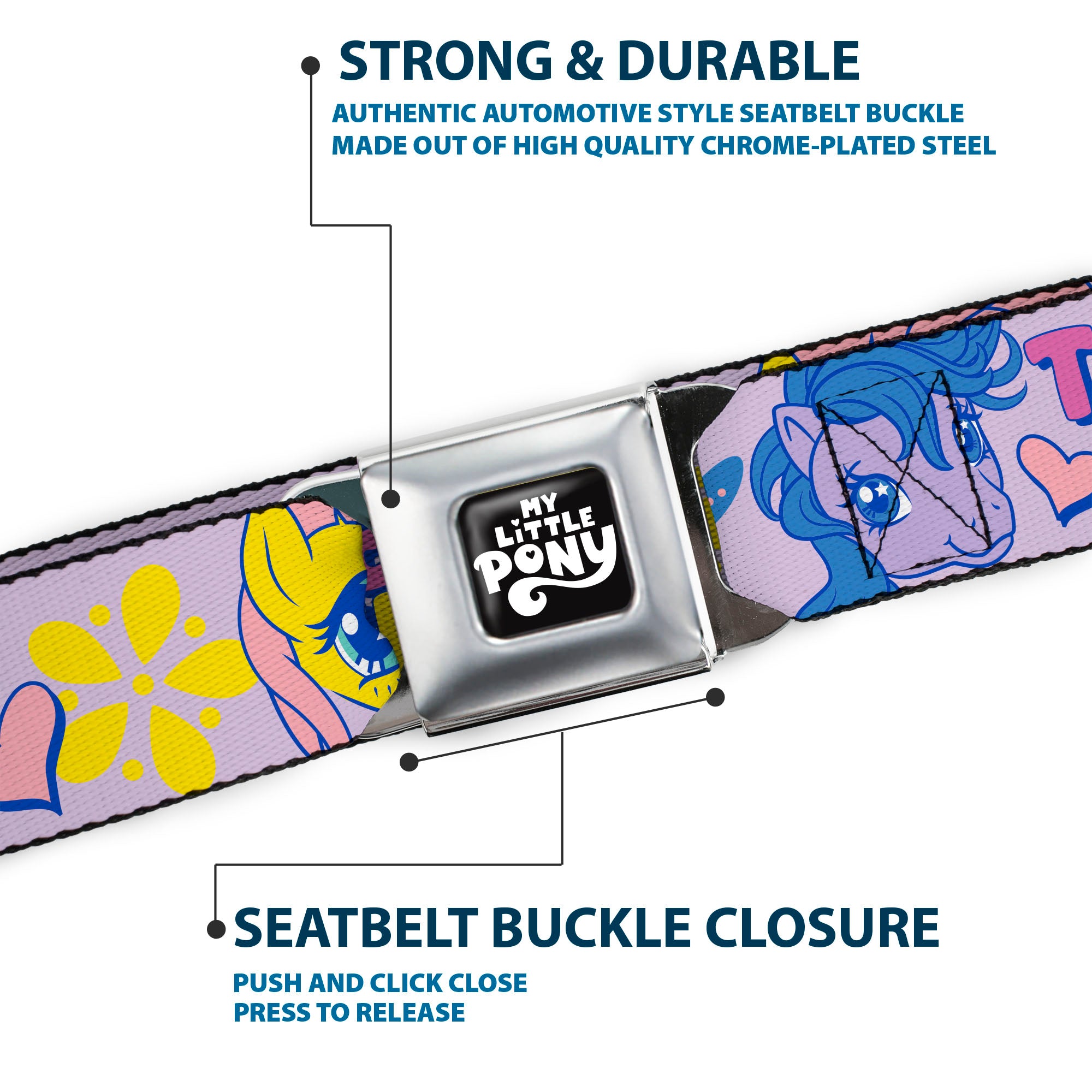 MY LITTLE PONY Title Logo Full Color Black/Purple/White Seatbelt Belt - MY LITTLE PONY Three Ponies TOGETHER FOREVER Multi Color Webbing Seatbelt Belts My Little Pony