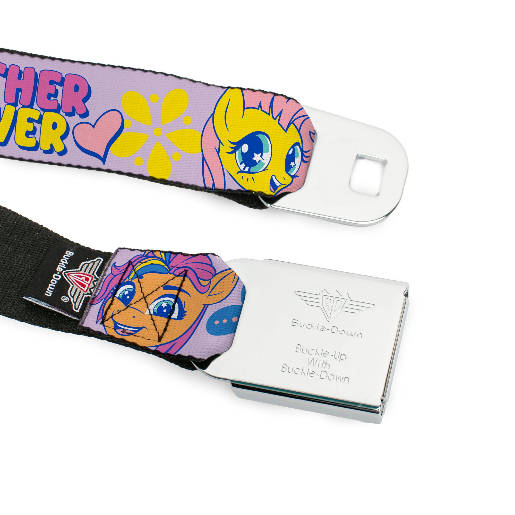 MY LITTLE PONY Title Logo Full Color Black/Purple/White Seatbelt Belt - MY LITTLE PONY Three Ponies TOGETHER FOREVER Multi Color Webbing Seatbelt Belts My Little Pony