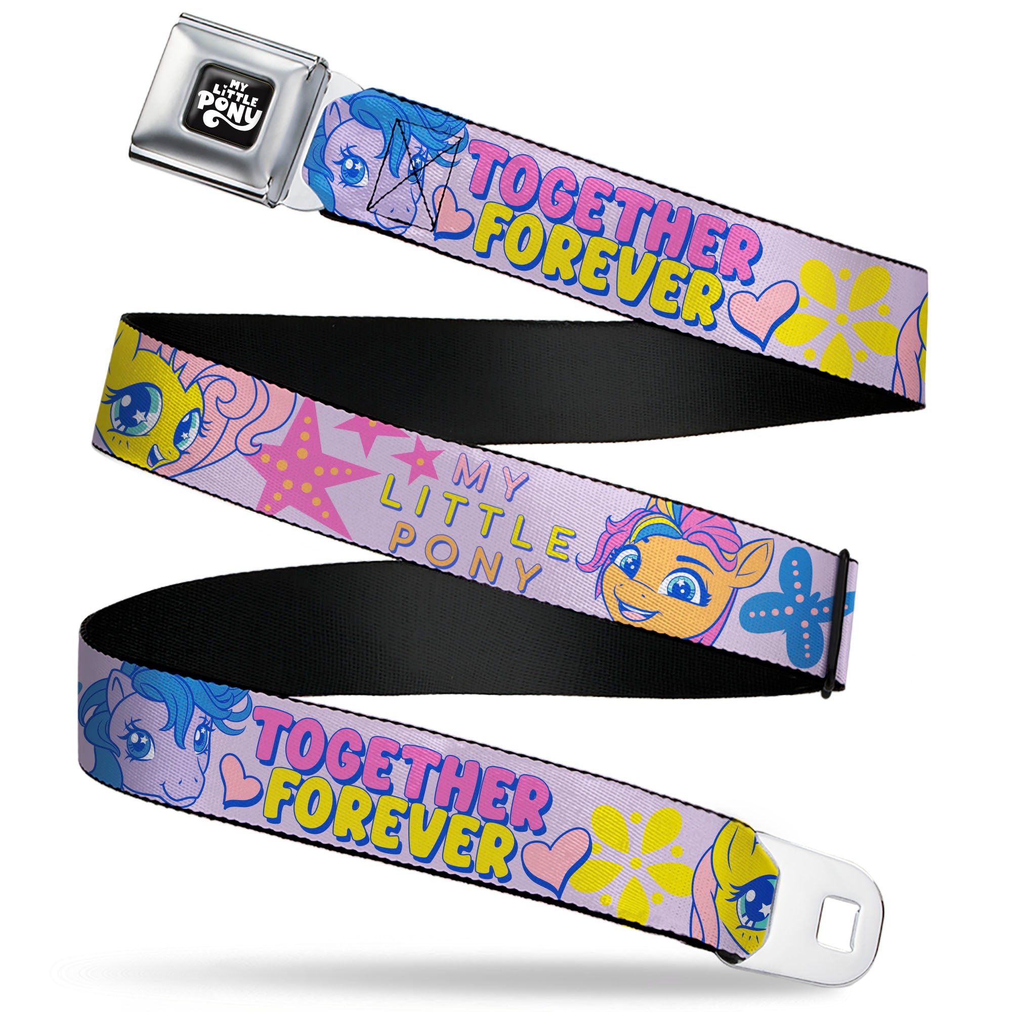 MY LITTLE PONY Title Logo Full Color Black/Purple/White Seatbelt Belt - MY LITTLE PONY Three Ponies TOGETHER FOREVER Multi Color Webbing Seatbelt Belts My Little Pony