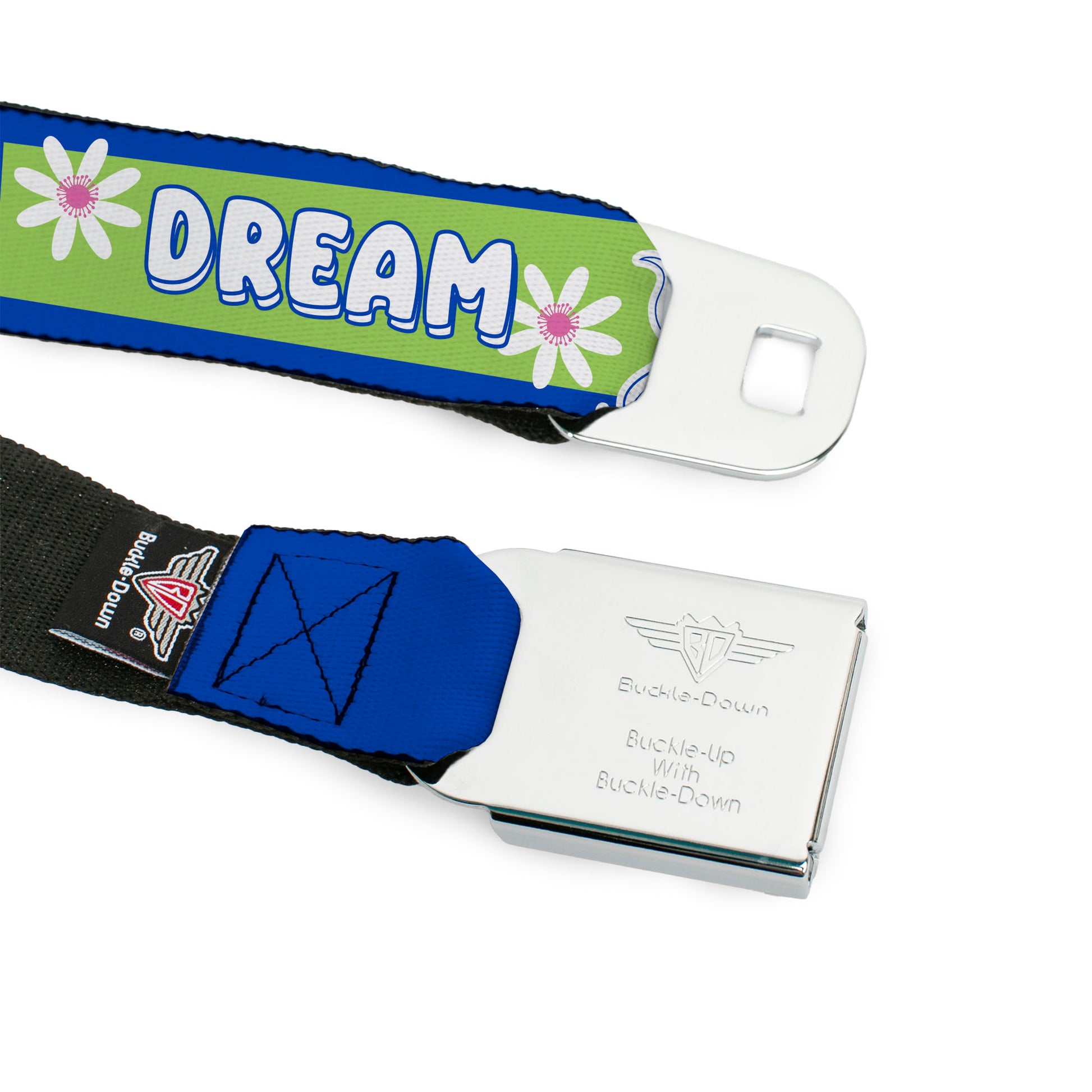 MY LITTLE PONY Title Logo Full Color Black/Purple/White Seatbelt Belt - MY LITTLE PONY Three Ponies Trait Text Blocks Blue/Multi Color Webbing Seatbelt Belts My Little Pony