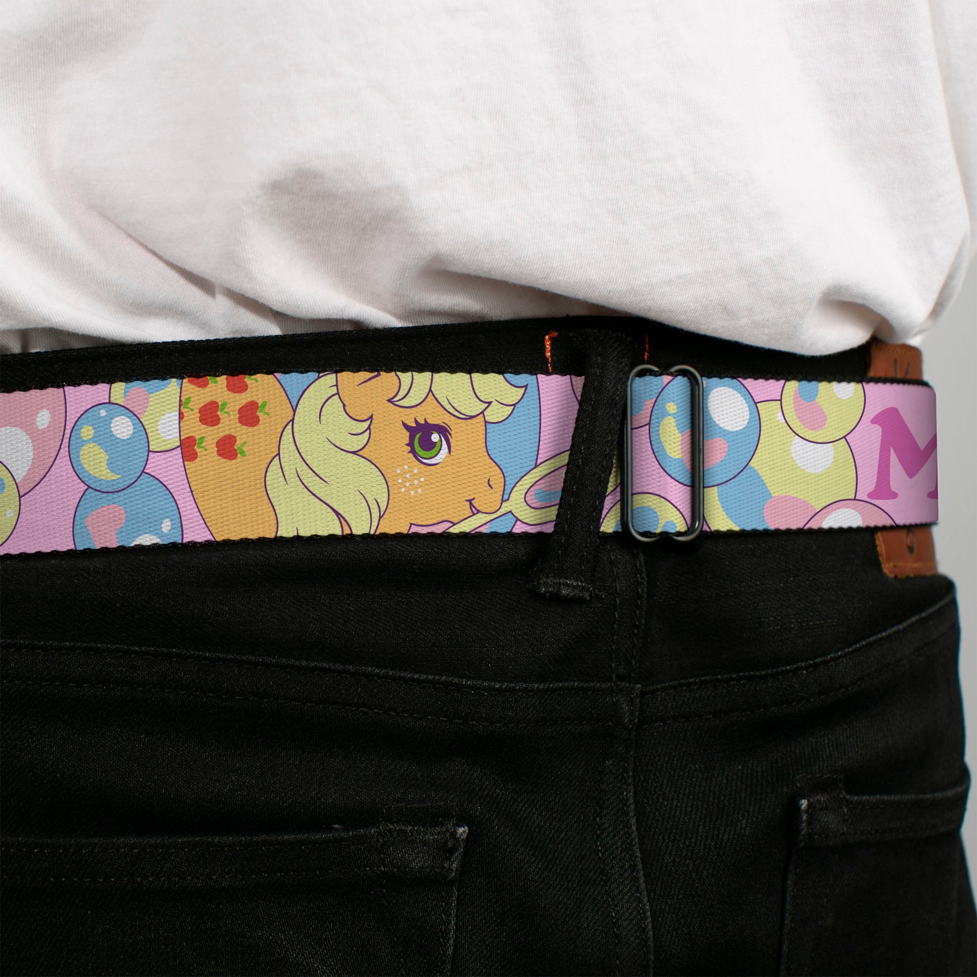MY LITTLE PONY Title Logo Full Color Black/Purple/White Seatbelt Belt - MY LITTLE PONY Two Pony Sunshine Bubbles and Title Logo Pink/Multi Color Webbing Seatbelt Belts My Little Pony