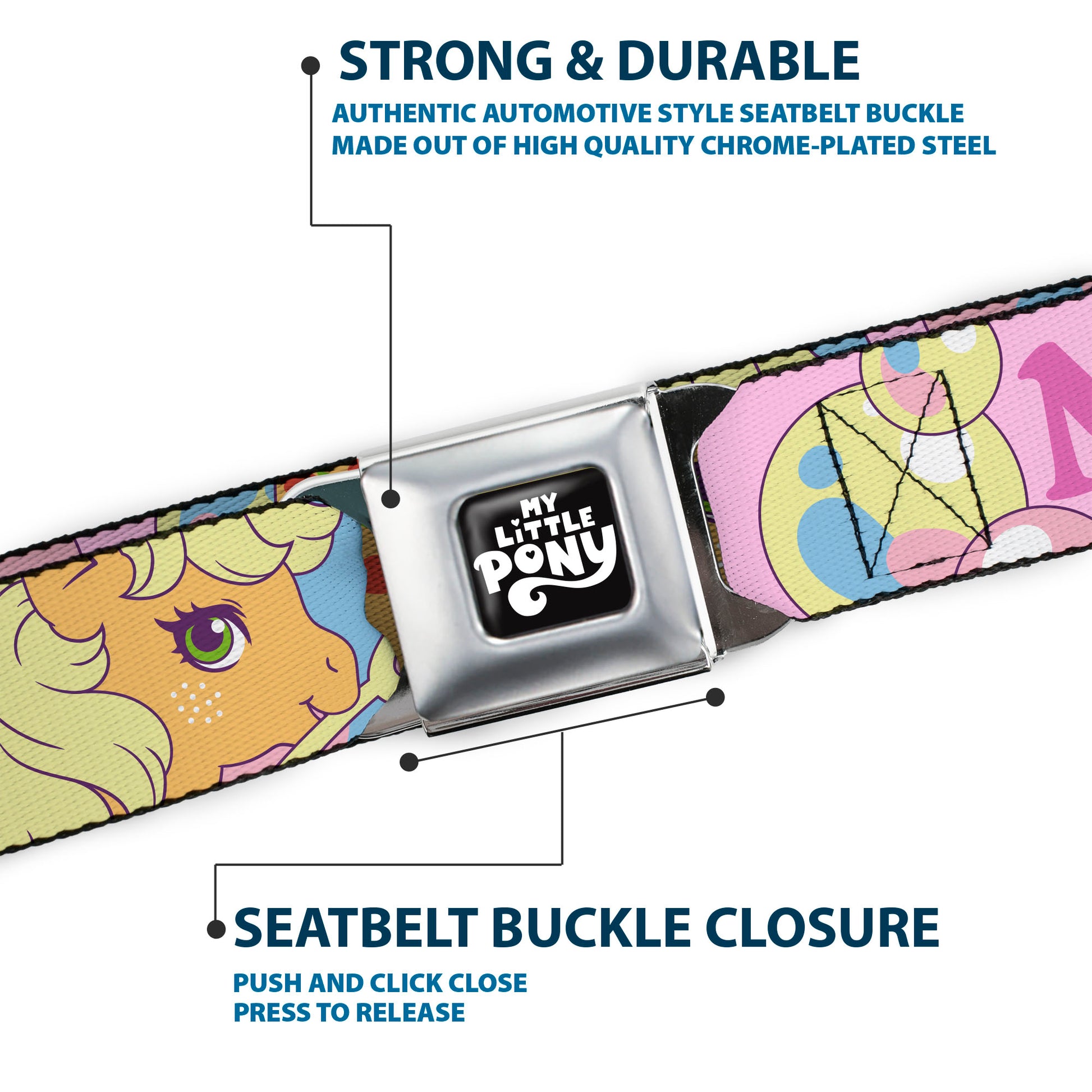 MY LITTLE PONY Title Logo Full Color Black/Purple/White Seatbelt Belt - MY LITTLE PONY Two Pony Sunshine Bubbles and Title Logo Pink/Multi Color Webbing Seatbelt Belts My Little Pony