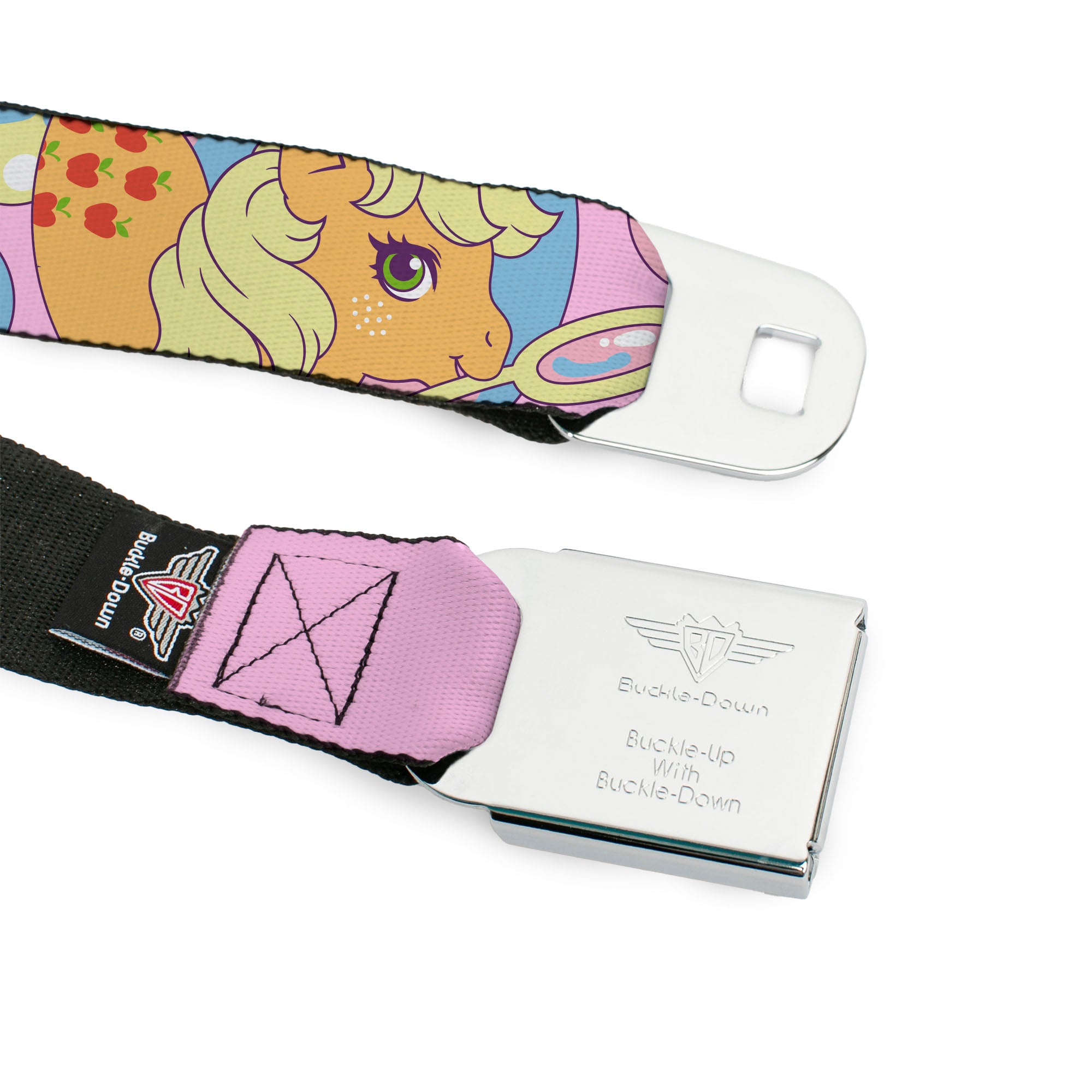 MY LITTLE PONY Title Logo Full Color Black/Purple/White Seatbelt Belt - MY LITTLE PONY Two Pony Sunshine Bubbles and Title Logo Pink/Multi Color Webbing Seatbelt Belts My Little Pony
