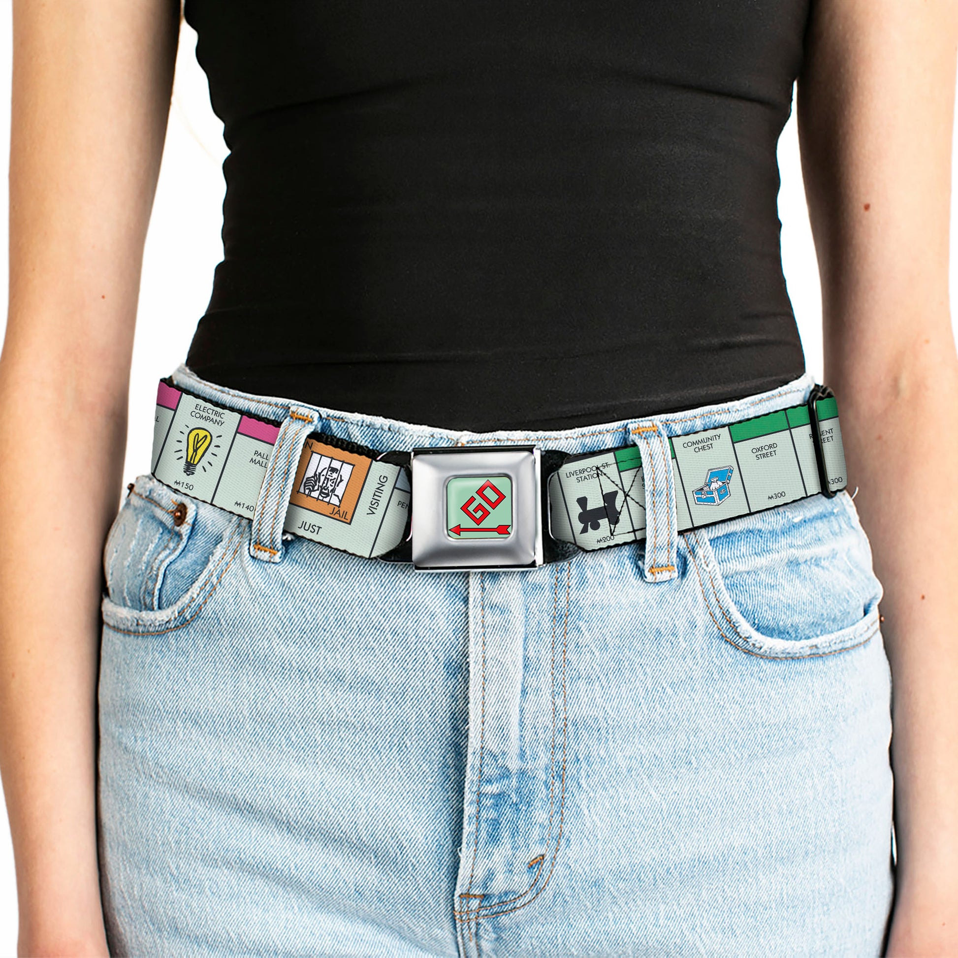 Monopoly GO Space Full Color Seatbelt Belt - Monopoly British UK Game Board Space Blocks Webbing Seatbelt Belts Hasbro