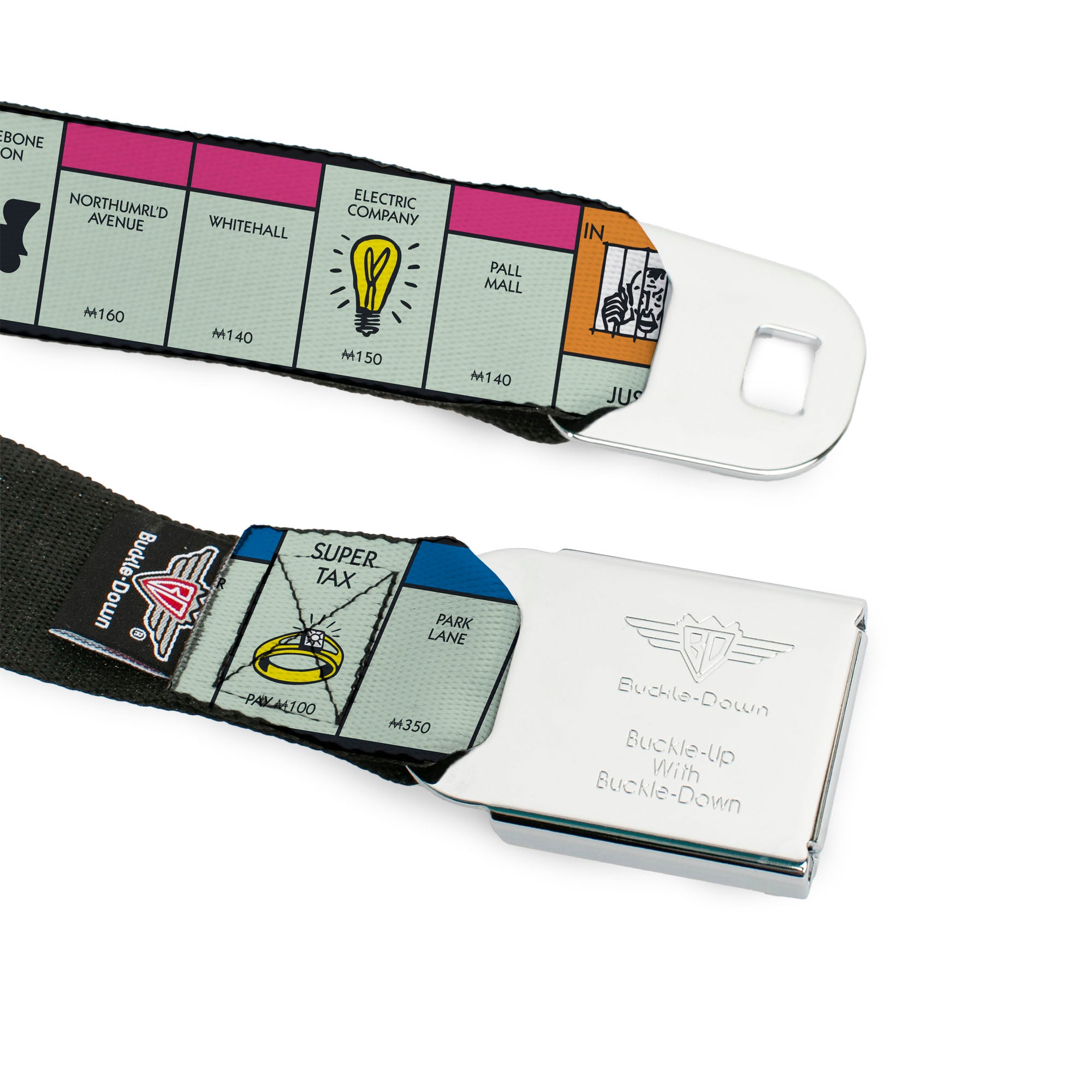 Monopoly GO Space Full Color Seatbelt Belt - Monopoly British UK Game Board Space Blocks Webbing Seatbelt Belts Hasbro