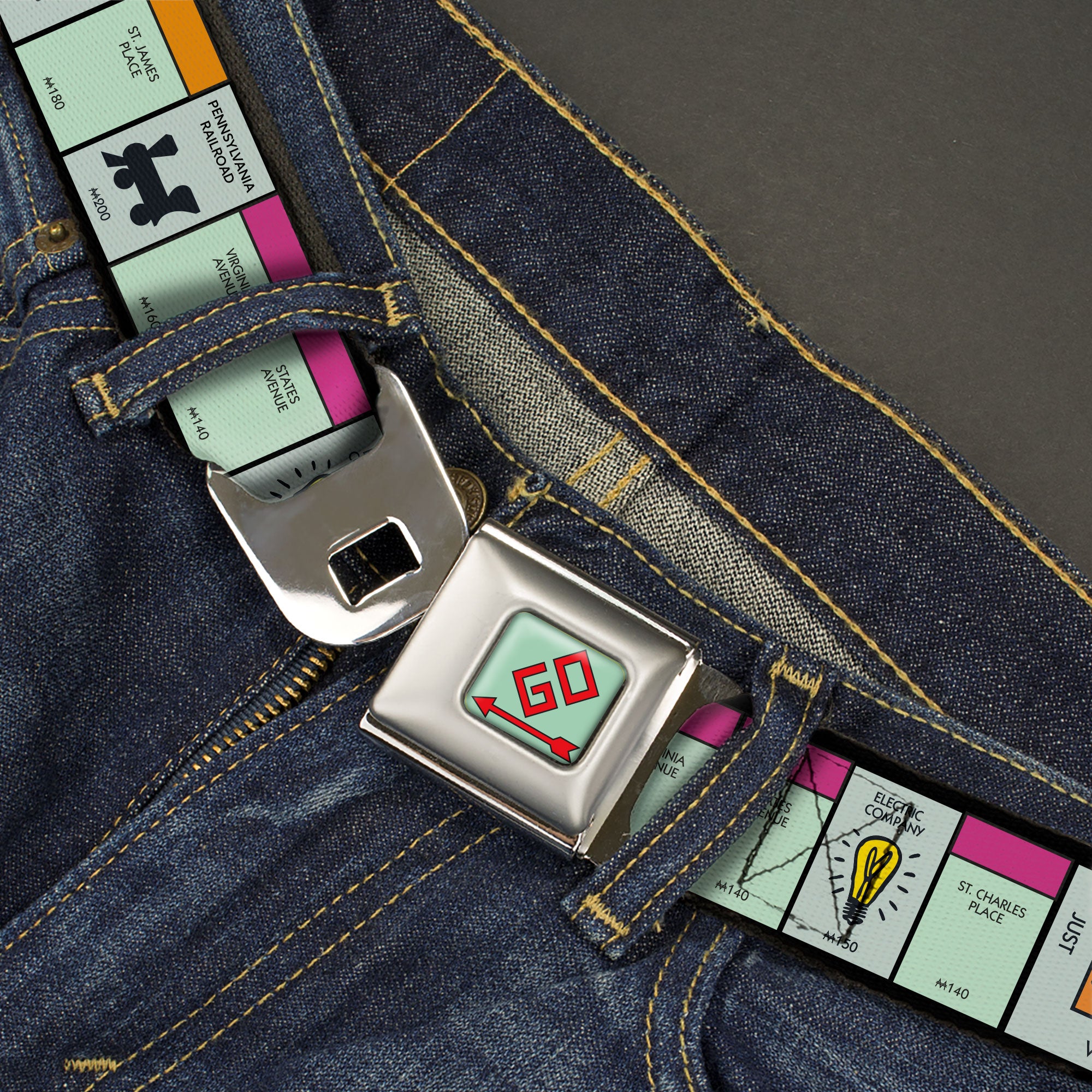 Monopoly GO Space Full Color Seatbelt Belt - Monopoly Game Board Space Blocks Webbing Seatbelt Belts Hasbro