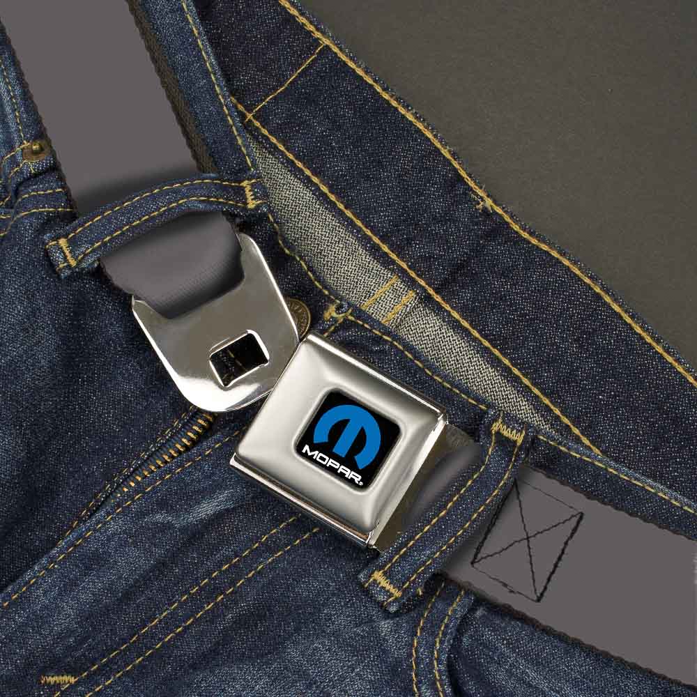 MOPAR Logo Full Color Black Blue White Seatbelt Belt - Charcoal Webbing Seatbelt Belts Mopar