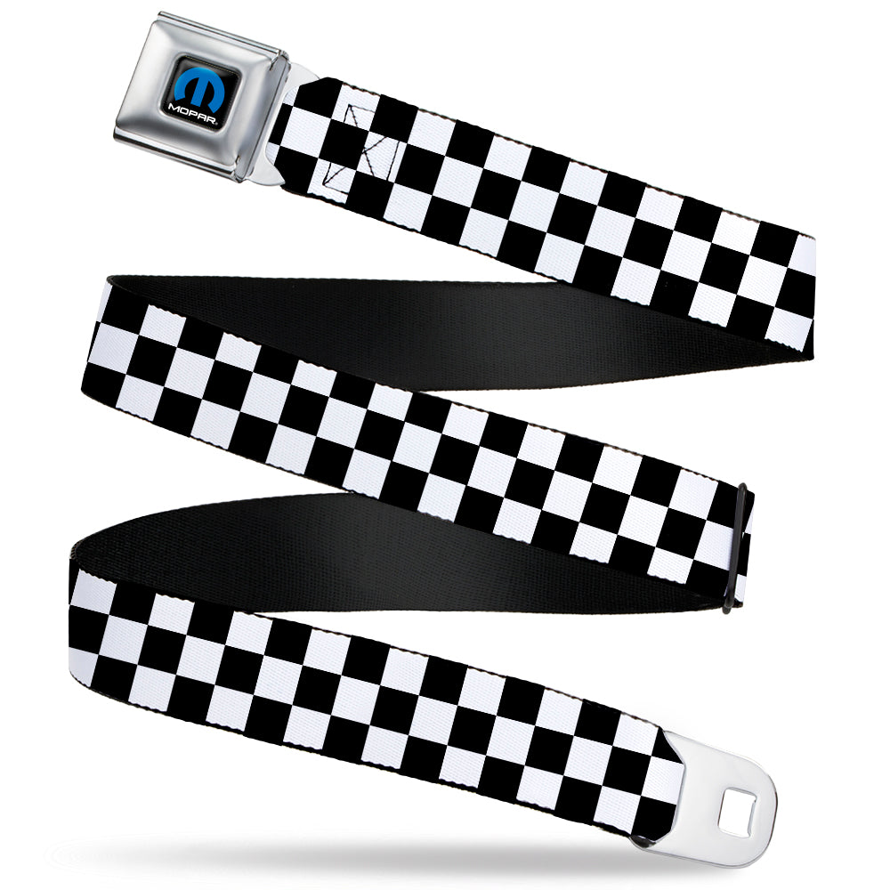 MOPAR Logo Full Color Black/Blue/White Seatbelt Belt - Checker Black/White Webbing Seatbelt Belts Mopar