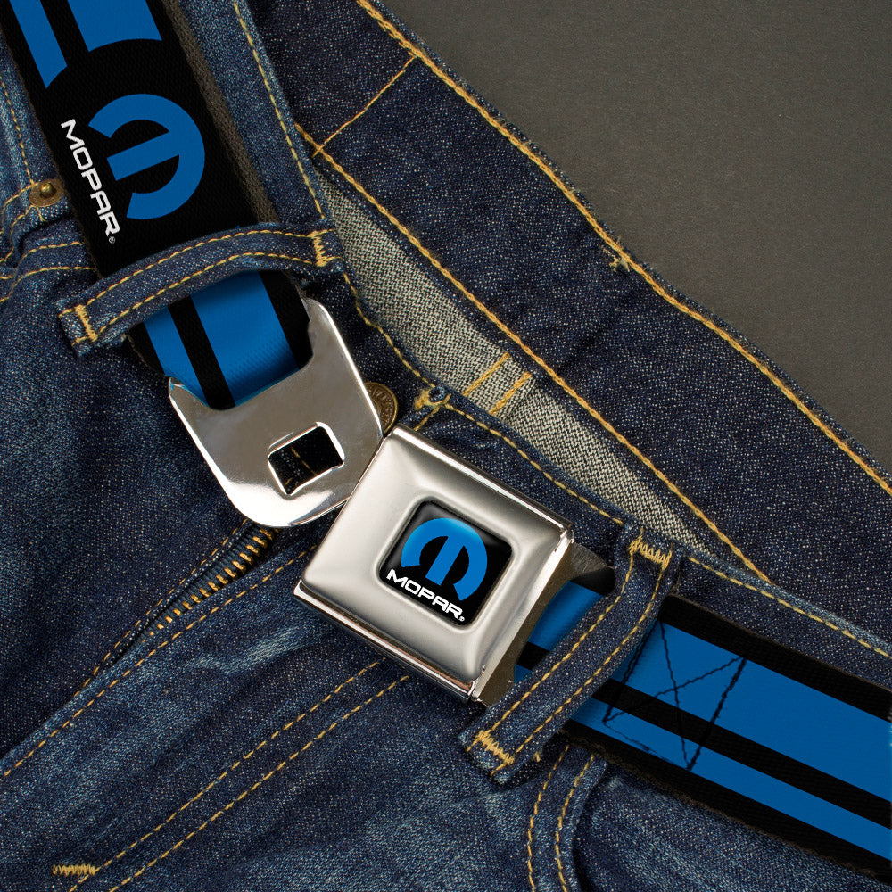 MOPAR Logo Full Color Black Blue White Seatbelt Belt - MOPAR Logo/Stripe Black/Blue Webbing Seatbelt Belts Mopar