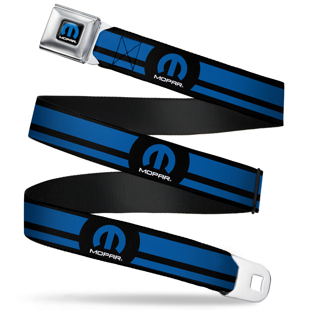 MOPAR Logo Full Color Black Blue White Seatbelt Belt - MOPAR Logo/Stripe Black/Blue Webbing Seatbelt Belts Mopar