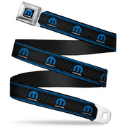 MOPAR Logo Full Color Black Blue White Seatbelt Belt - MOPAR Logo/Stripe/Grill Black/Grays/Blues Webbing Seatbelt Belts Mopar