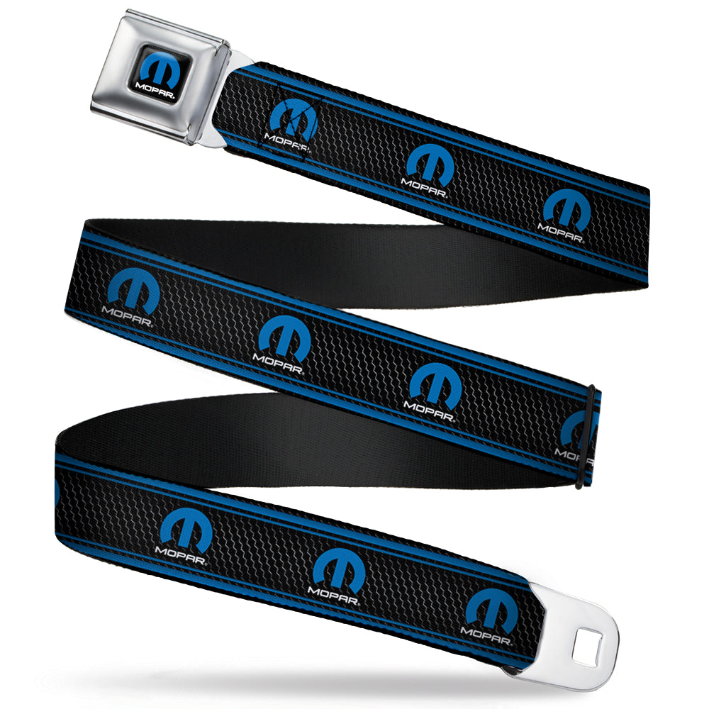 MOPAR Logo Full Color Black Blue White Seatbelt Belt - MOPAR Logo/Stripe/Grill Black/Grays/Blues Webbing Seatbelt Belts Mopar