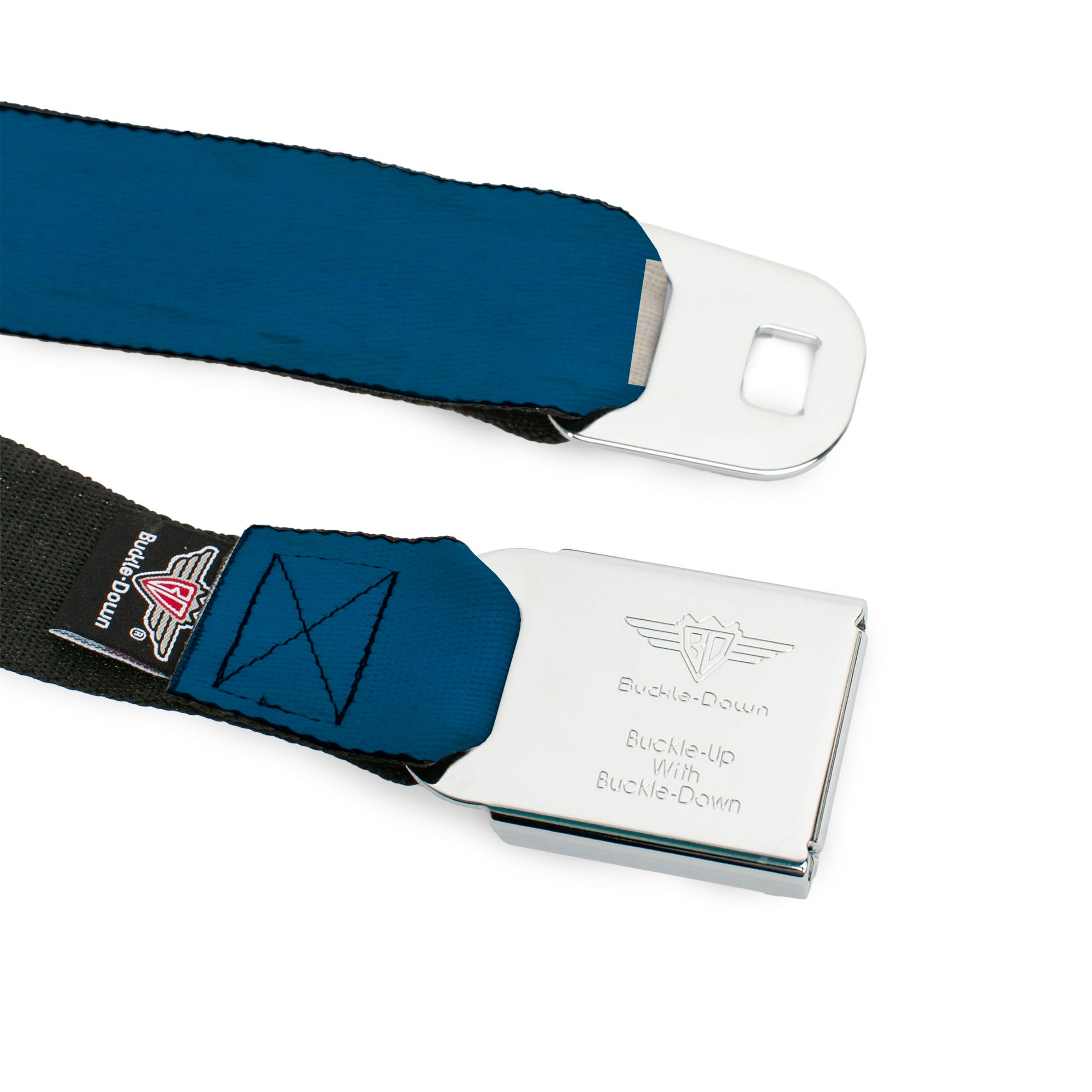 MOPAR Logo Full Color Black/Blue/White Seatbelt Belt - MOPAR Text Blue/White Webbing Seatbelt Belts Mopar