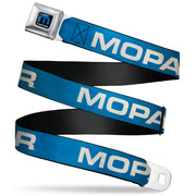MOPAR Logo Full Color Black/Blue/White Seatbelt Belt - MOPAR Text Blue/White Webbing Seatbelt Belts Mopar