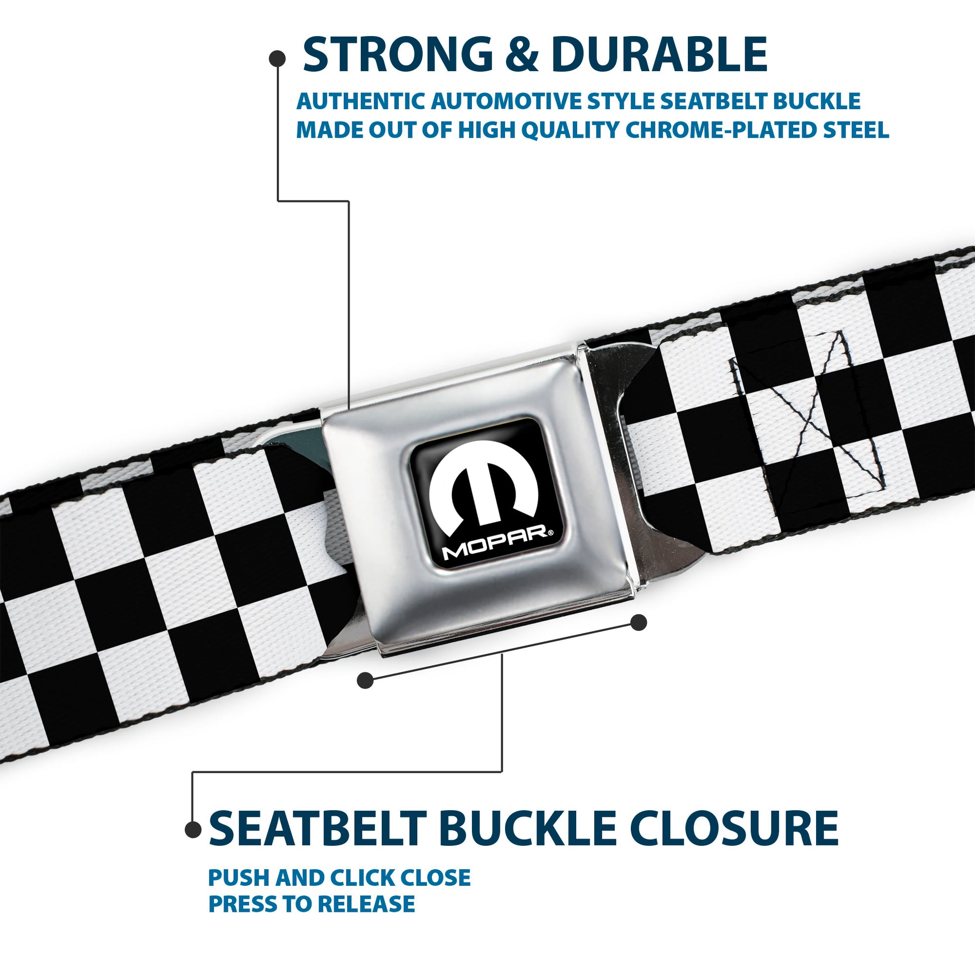Black and White Checkered with MOPAR Logo Seatbelt Belt Seatbelt Belts Mopar