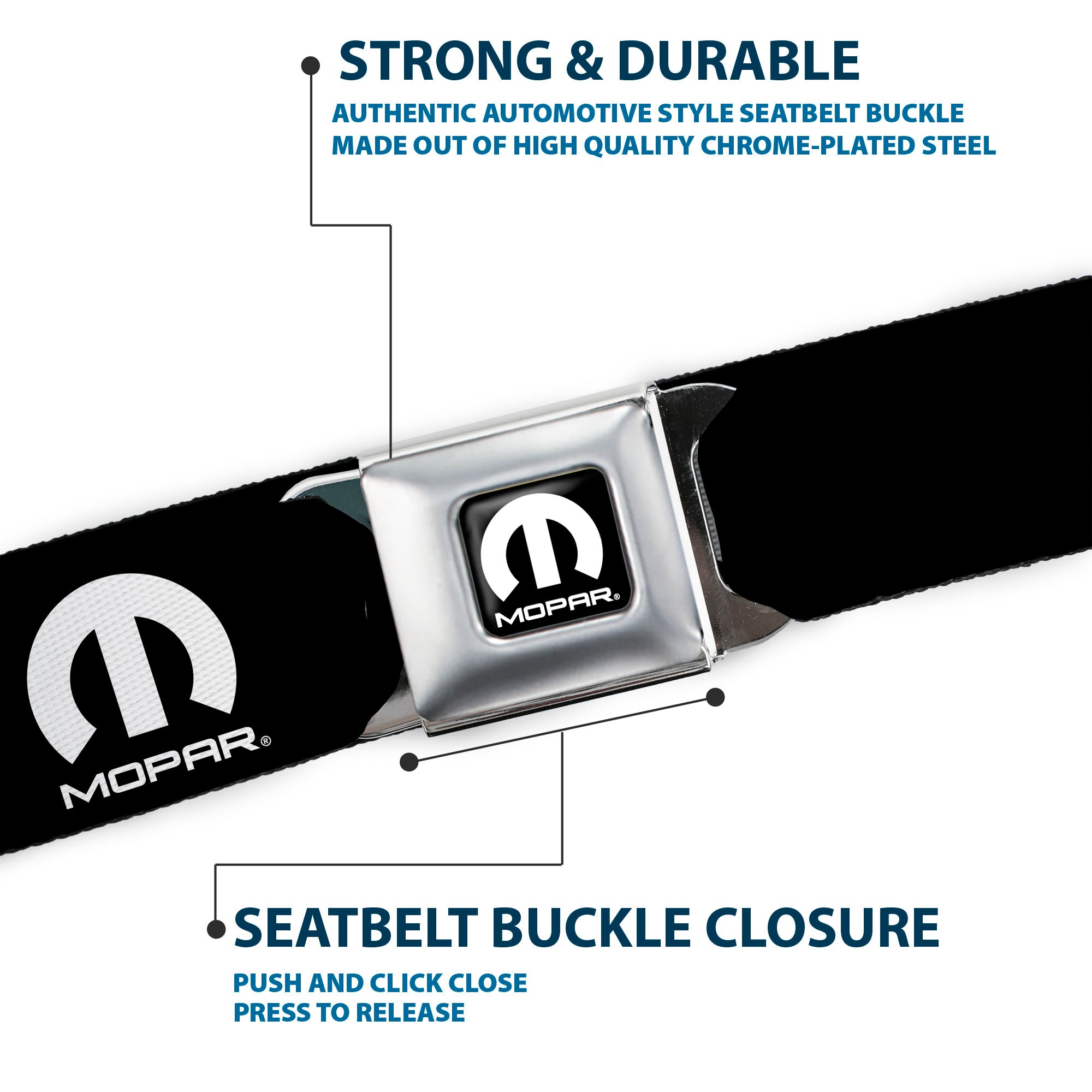 MOPAR Logo Full Color Black/White Seatbelt Belt - MOPAR Logo Repeat Black/White Webbing Seatbelt Belts Mopar
