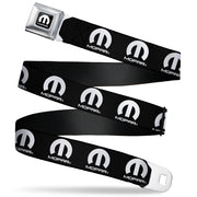 MOPAR Logo Full Color Black/White Seatbelt Belt - MOPAR Logo Repeat Black/White Webbing Seatbelt Belts Mopar