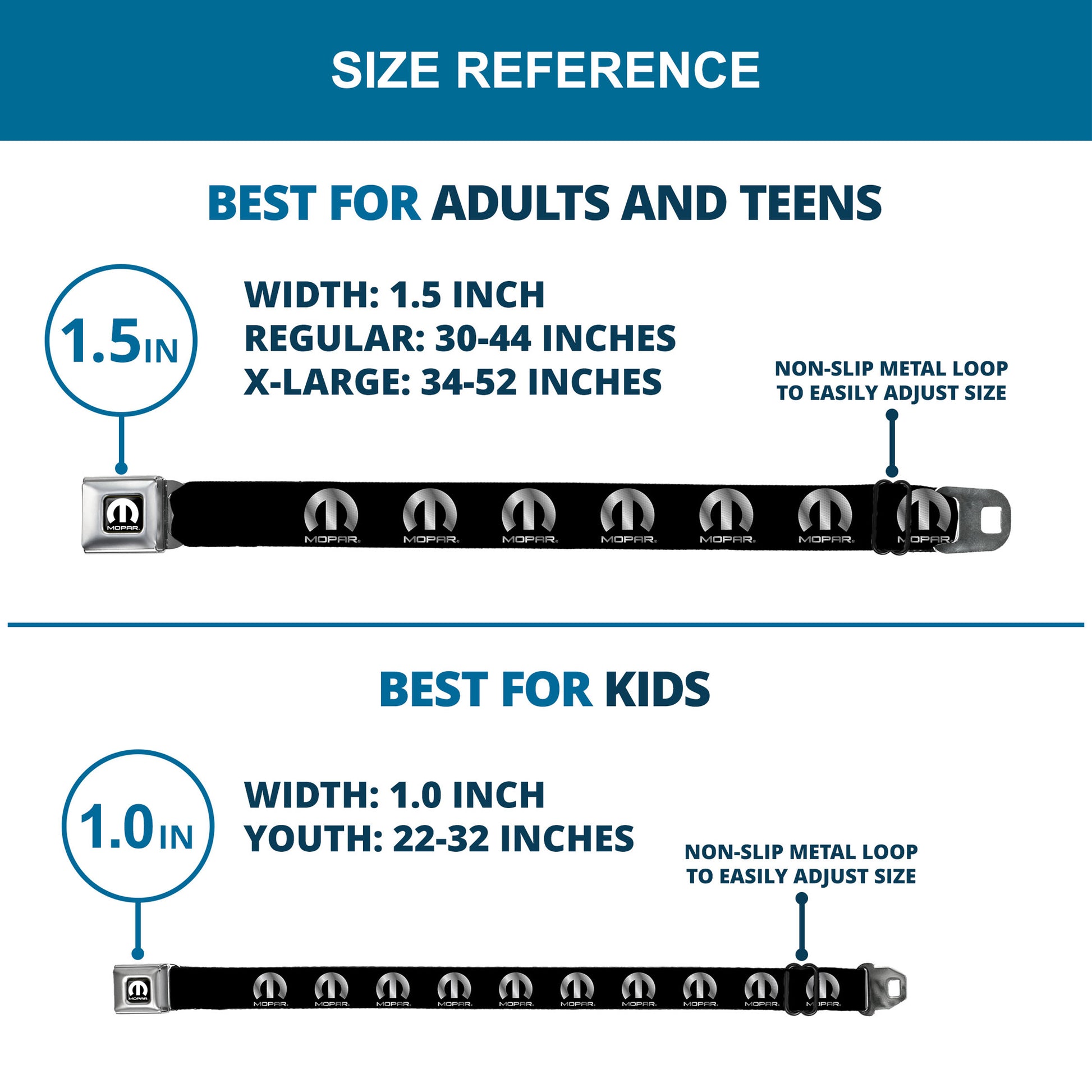 MOPAR Logo Full Color Black/White Seatbelt Belt - MOPAR Logo Repeat Black/Silver Gradient Webbing Seatbelt Belts Mopar