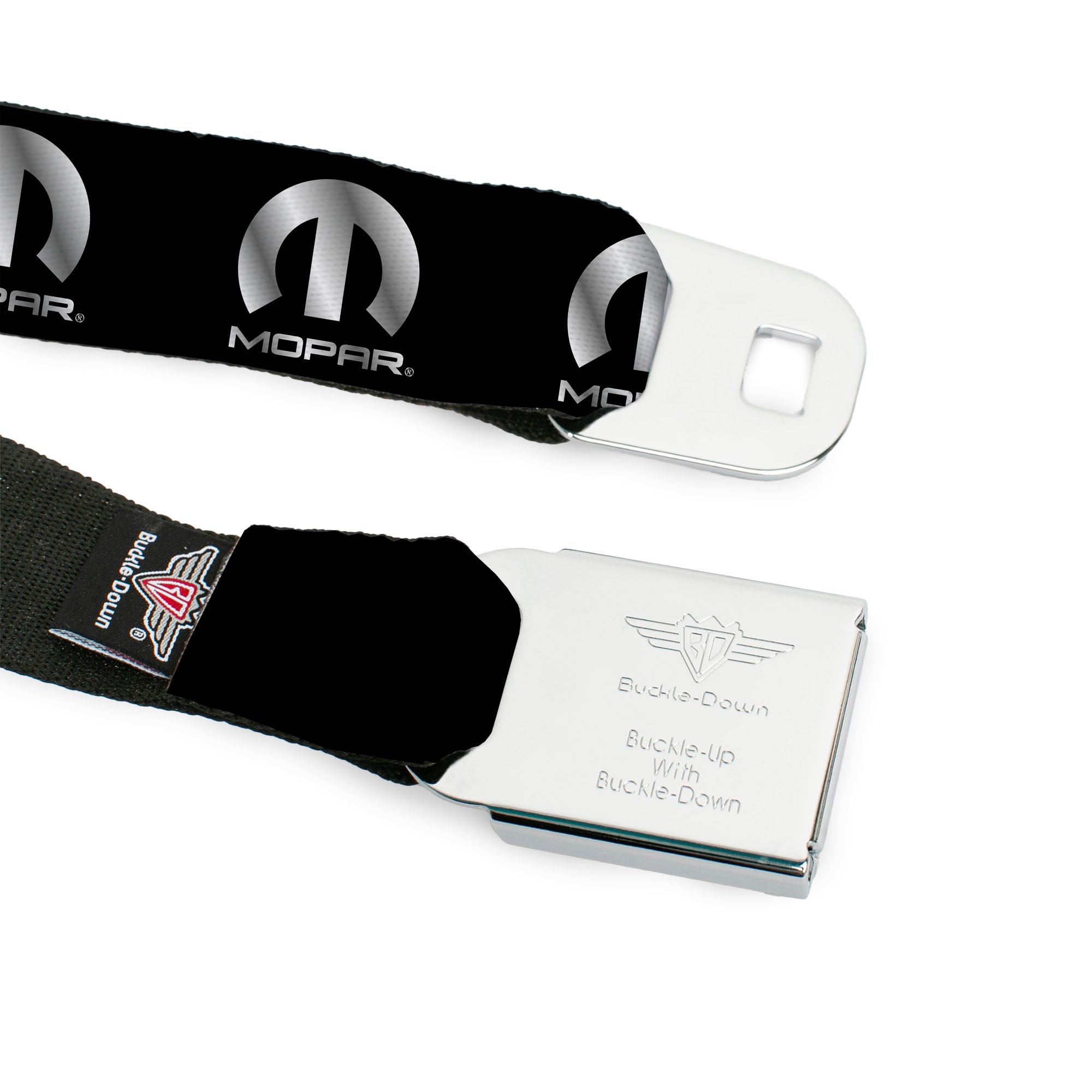 MOPAR Logo Full Color Black/White Seatbelt Belt - MOPAR Logo Repeat Black/Silver Gradient Webbing Seatbelt Belts Mopar