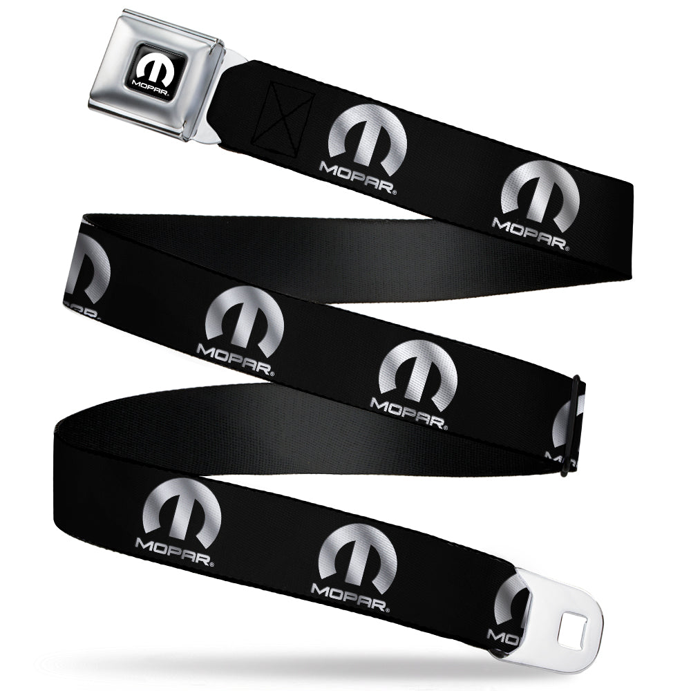 MOPAR Logo Full Color Black/White Seatbelt Belt - MOPAR Logo Repeat Black/Silver Gradient Webbing Seatbelt Belts Mopar